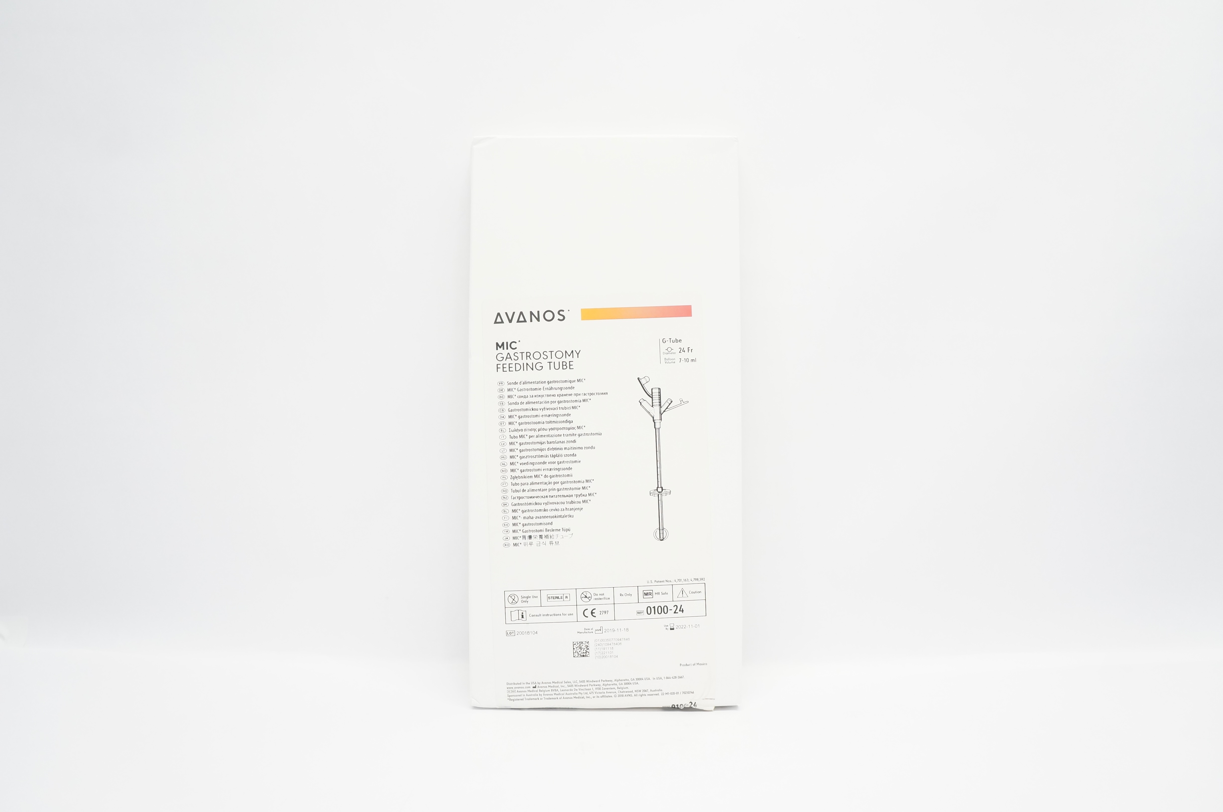 Avanos 0100-24 MIC Gastrostomy Feeding G-Tube 24Fr x 7-10ml (x)
