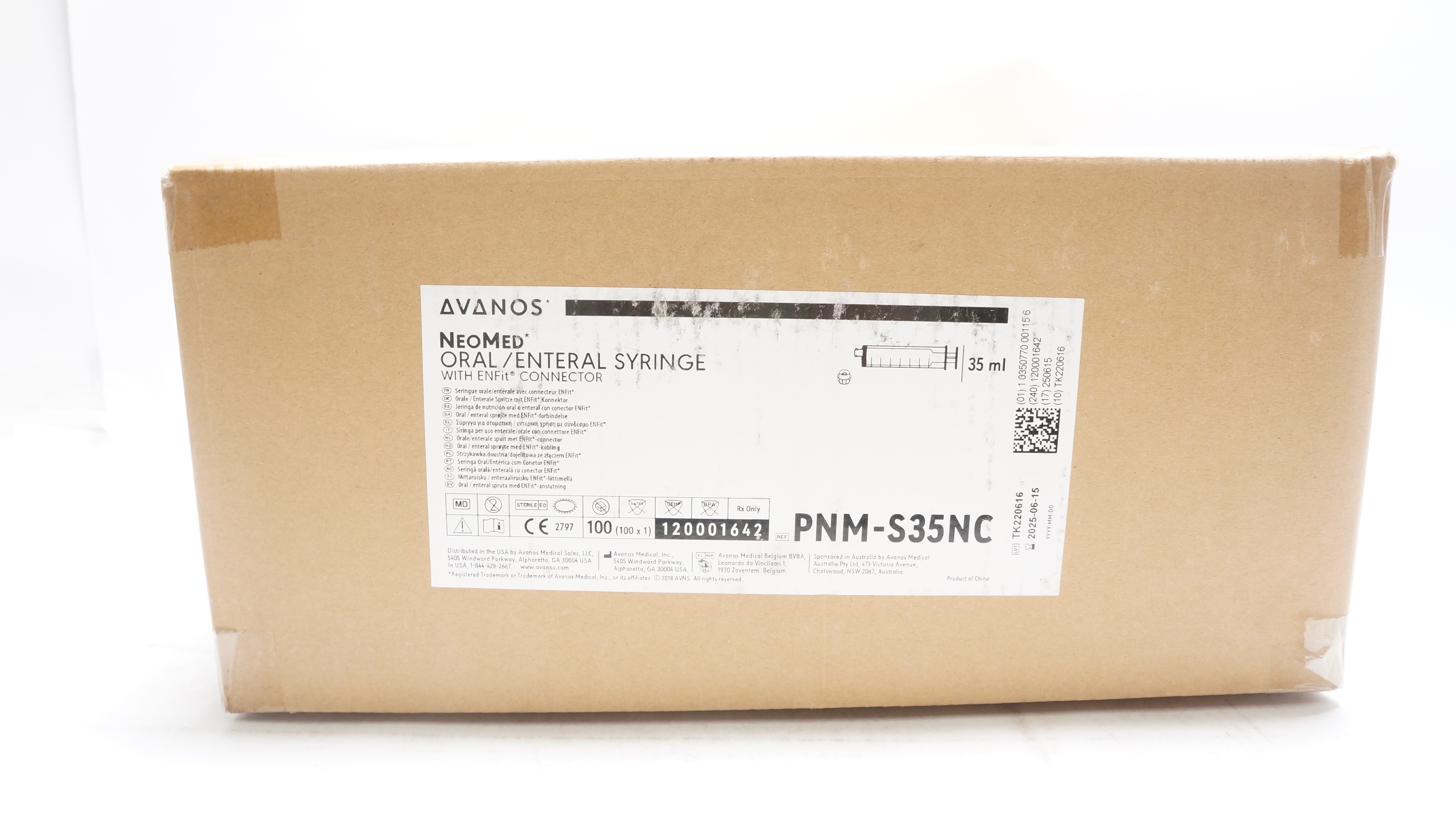 Avanos PNM-S35NC NeoMed Oral/Enteral Syringe W/ENFIT Connector 35mL - Box of 100