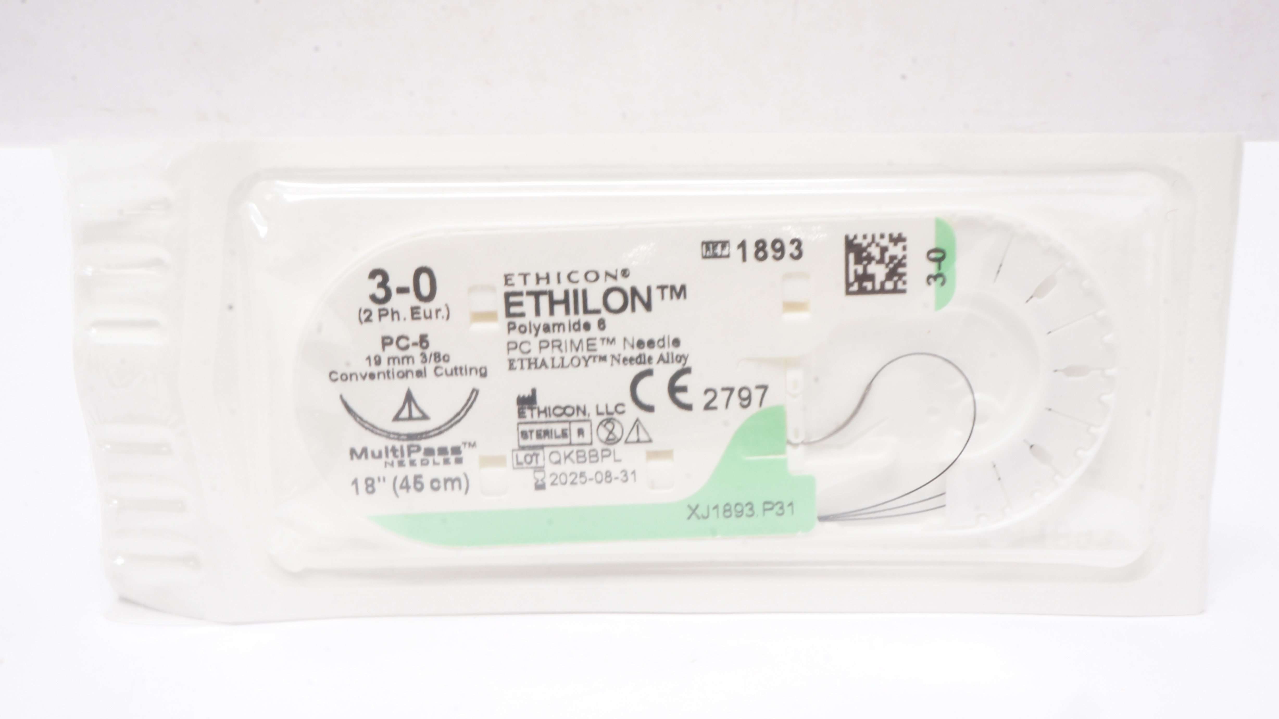 Ethicon 1893 3-0 ETHILON Polyamide 6 Stre PC-5 19mm 3/8c Conv. Cutting18inch