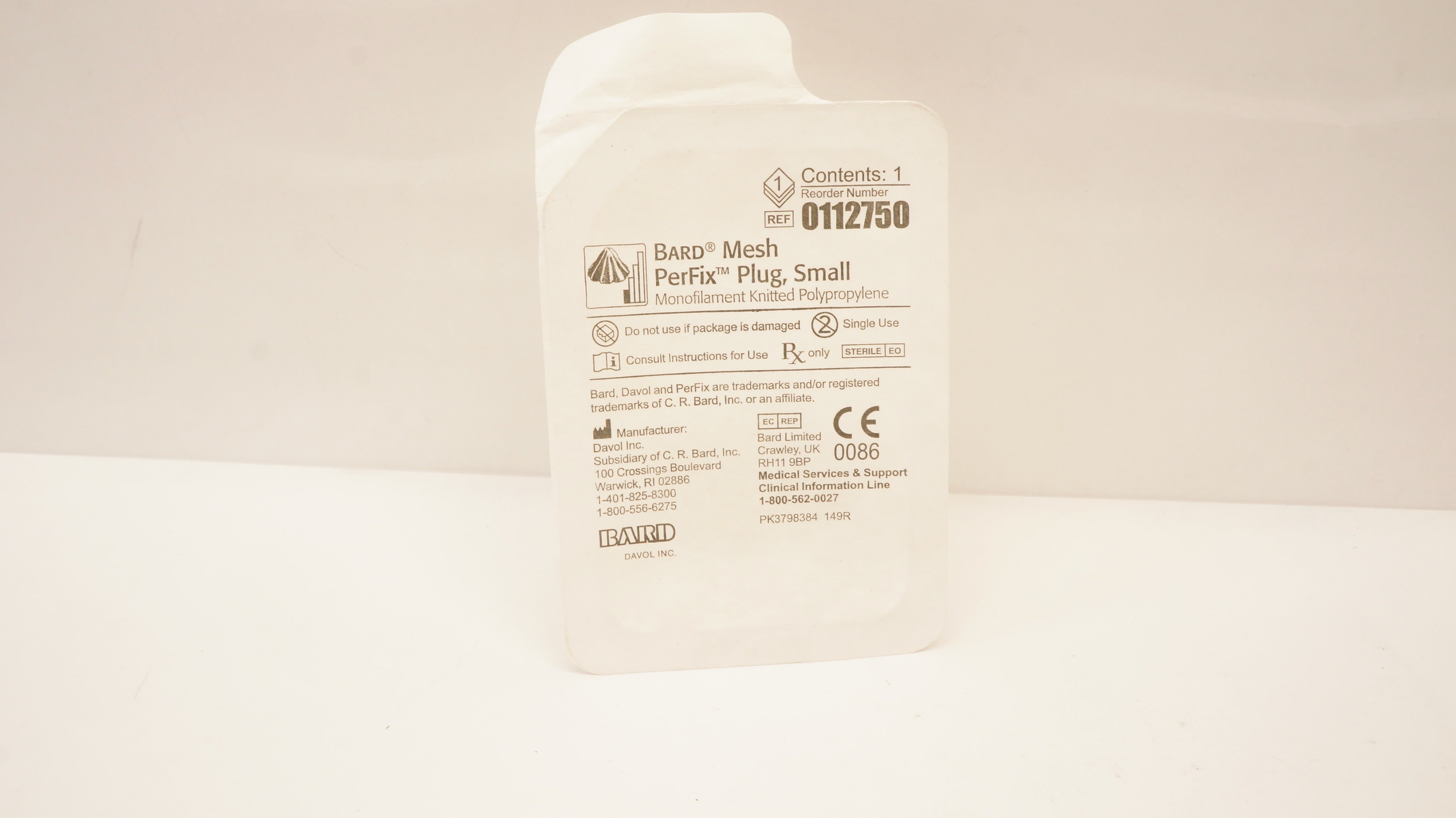Bard 0112750 Mesh Perfix Plug Small Monofilament Knitted Polypropylene (x)