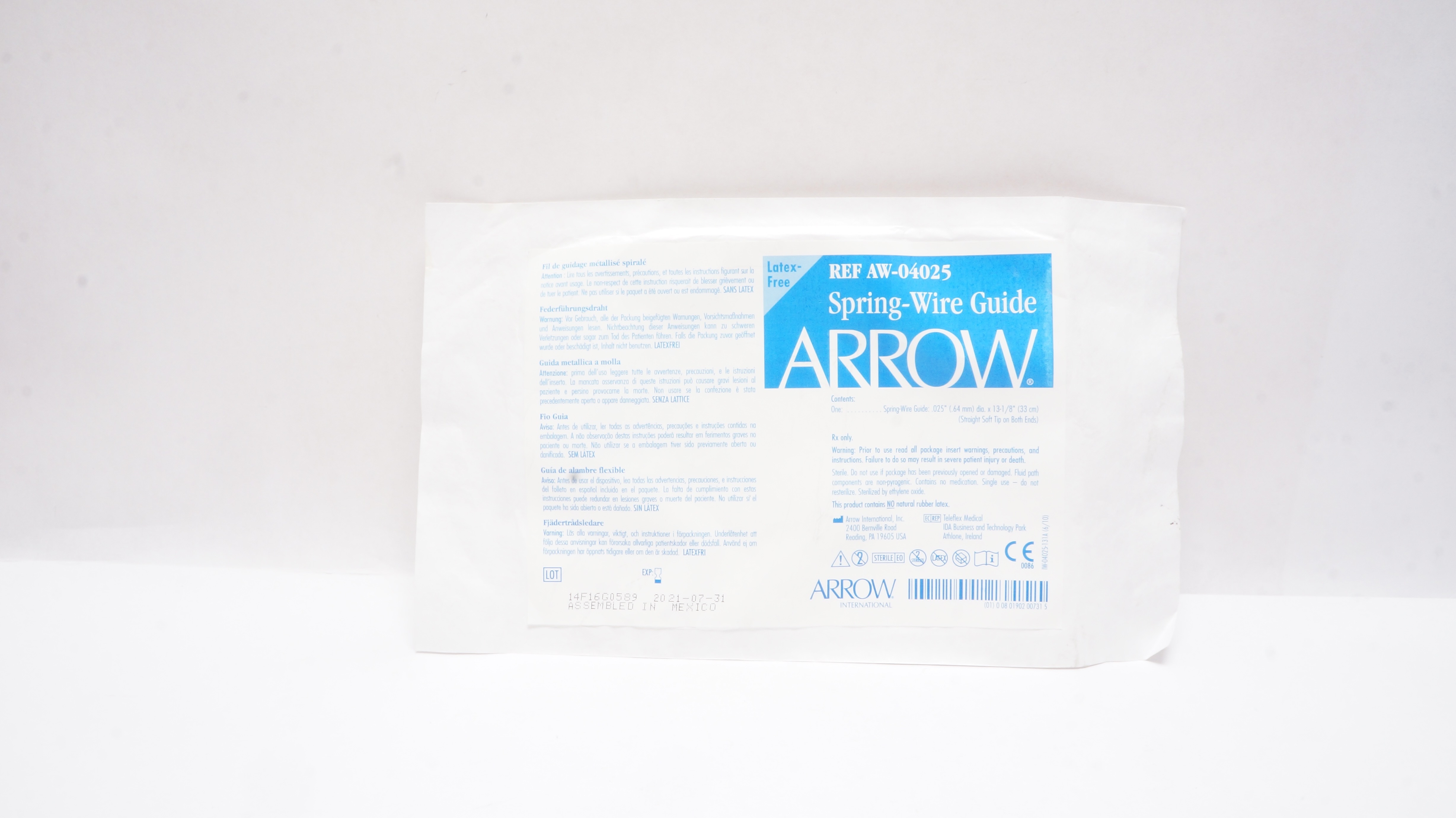 Arrow AW-04025 Spring-Wire Guide Straight Soft Tip 0.025inch x 13-1/8inch (x)