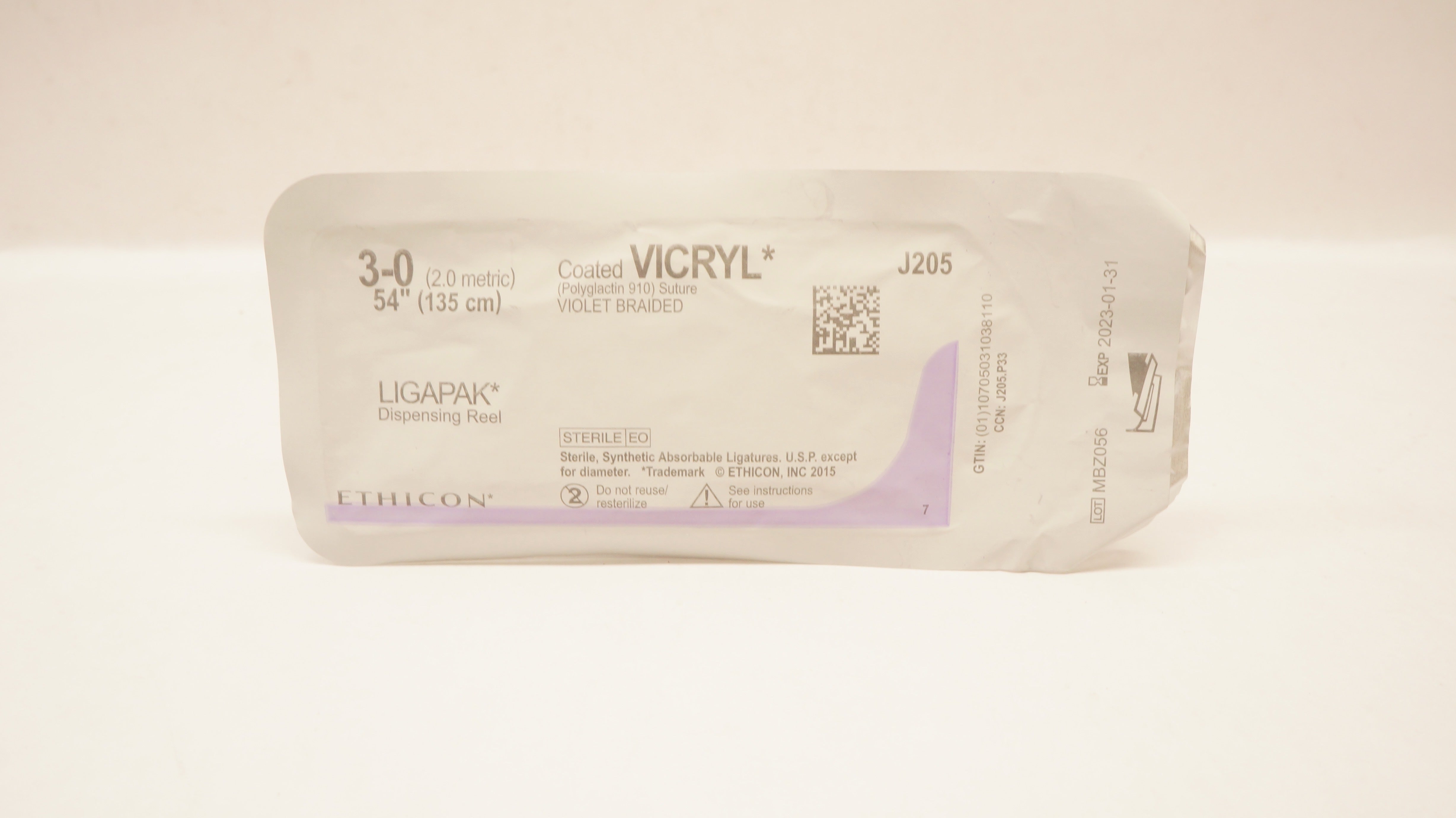 Ethicon J205 3-0 VICRYL 54inch LIGAPAK Dispensing Reel Violet Braided Stre. (x)