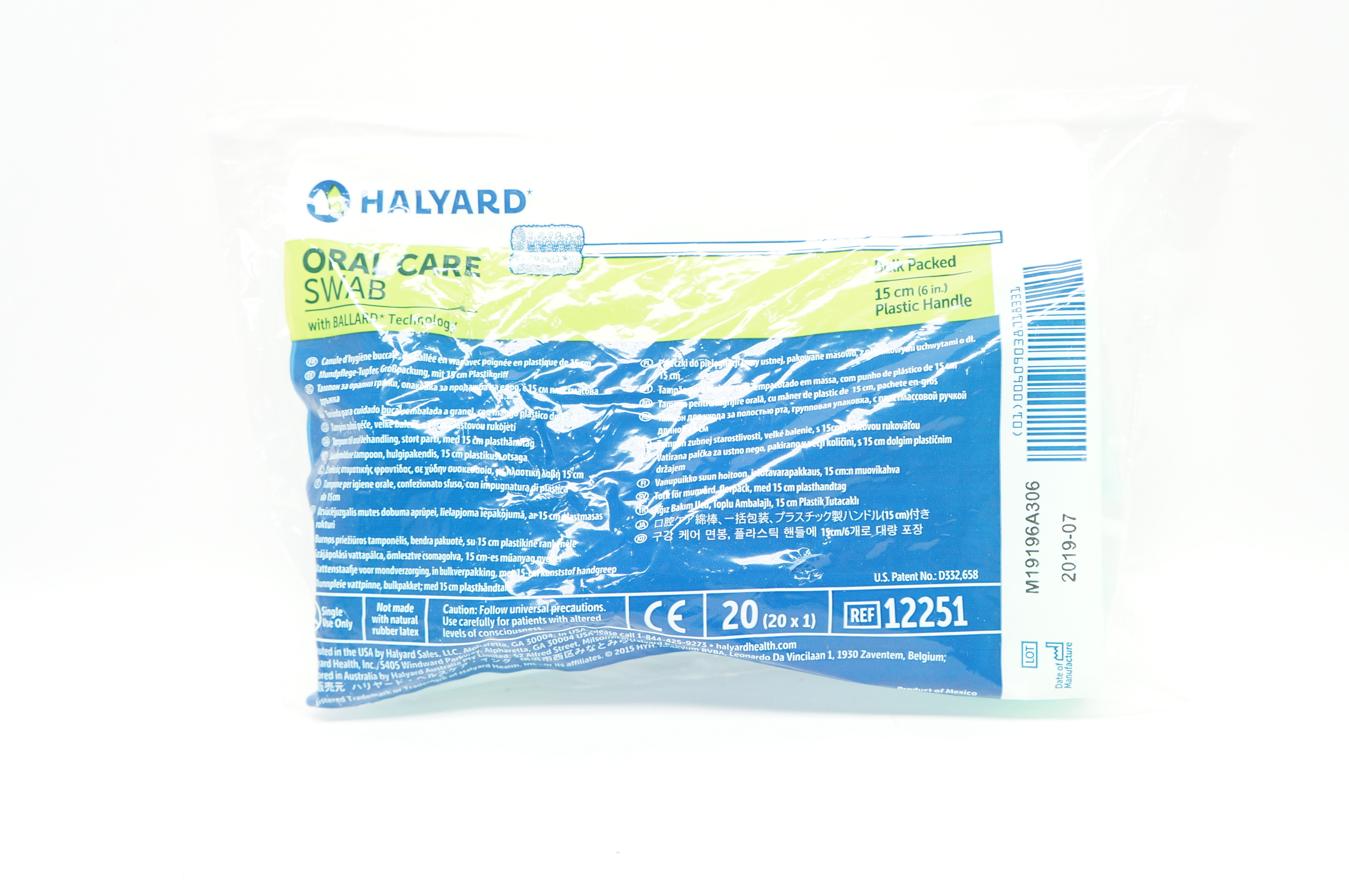 Halyard 12251 Oral Care Swab Plastic Handle 6inch - Pack of 20 (x)