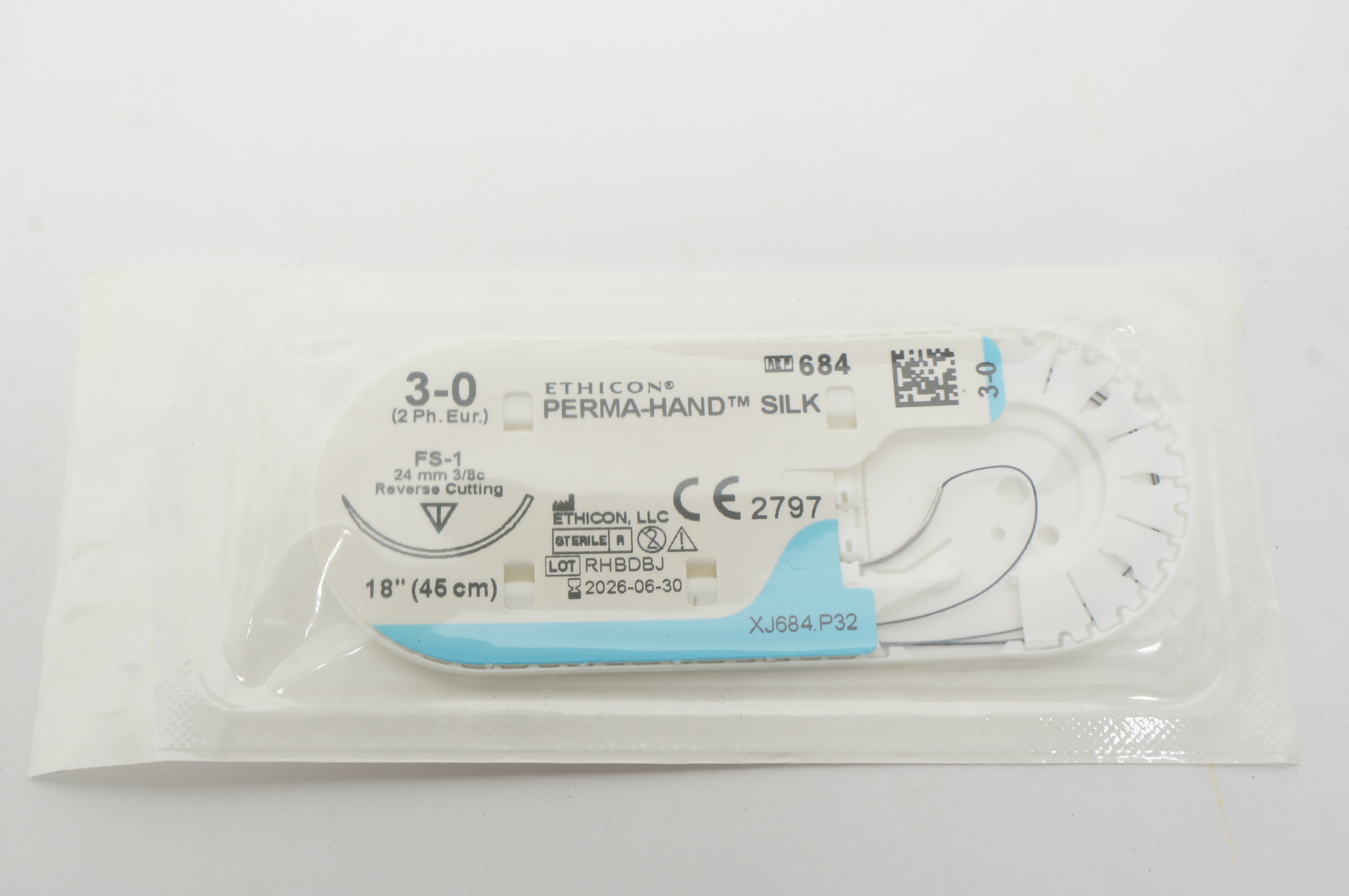 Ethicon 684 3-0 Perma-Hand Silk, FS-1, 24mm 3/8c Reverse Cutting, 18inch