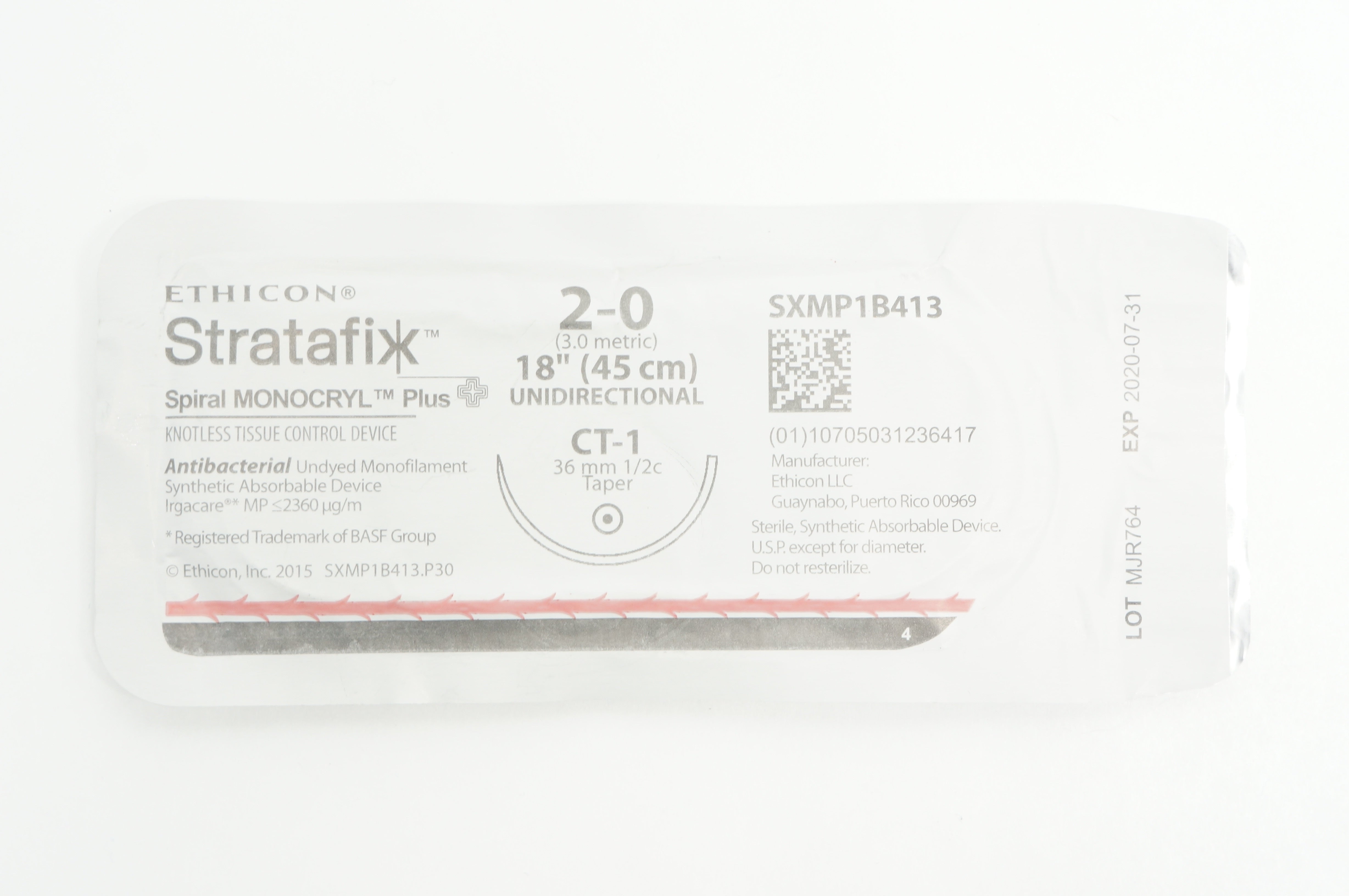 Ethicon SXMP1B413 2-0 STRATAFIX MONOCRYL CT-1 36mm 1/2c Taper, 18in(x)
