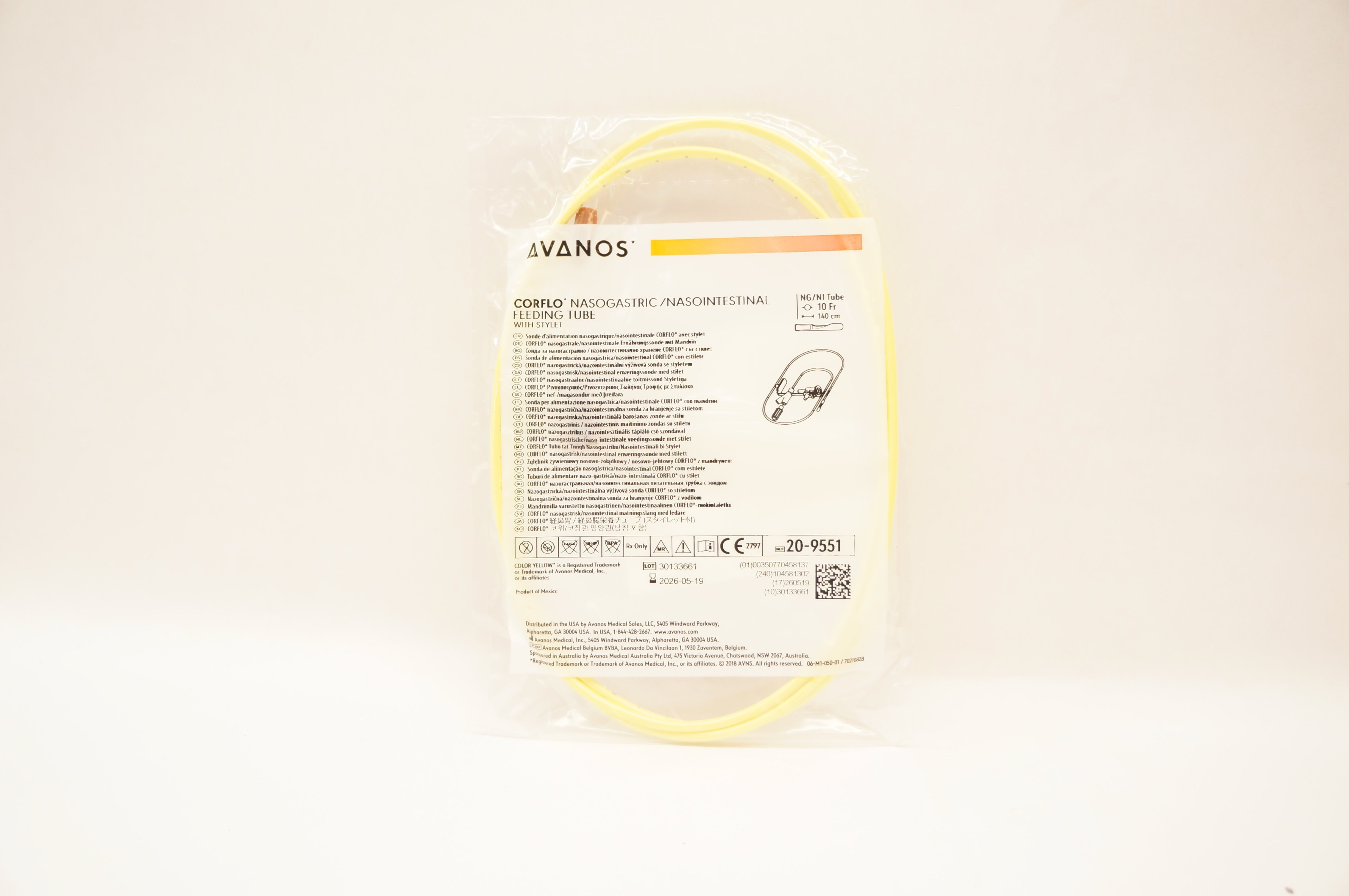 Avanos 20-9551 2 Nasogastric/Nasointestinal Feeding Tube 10 Fr x 140cm