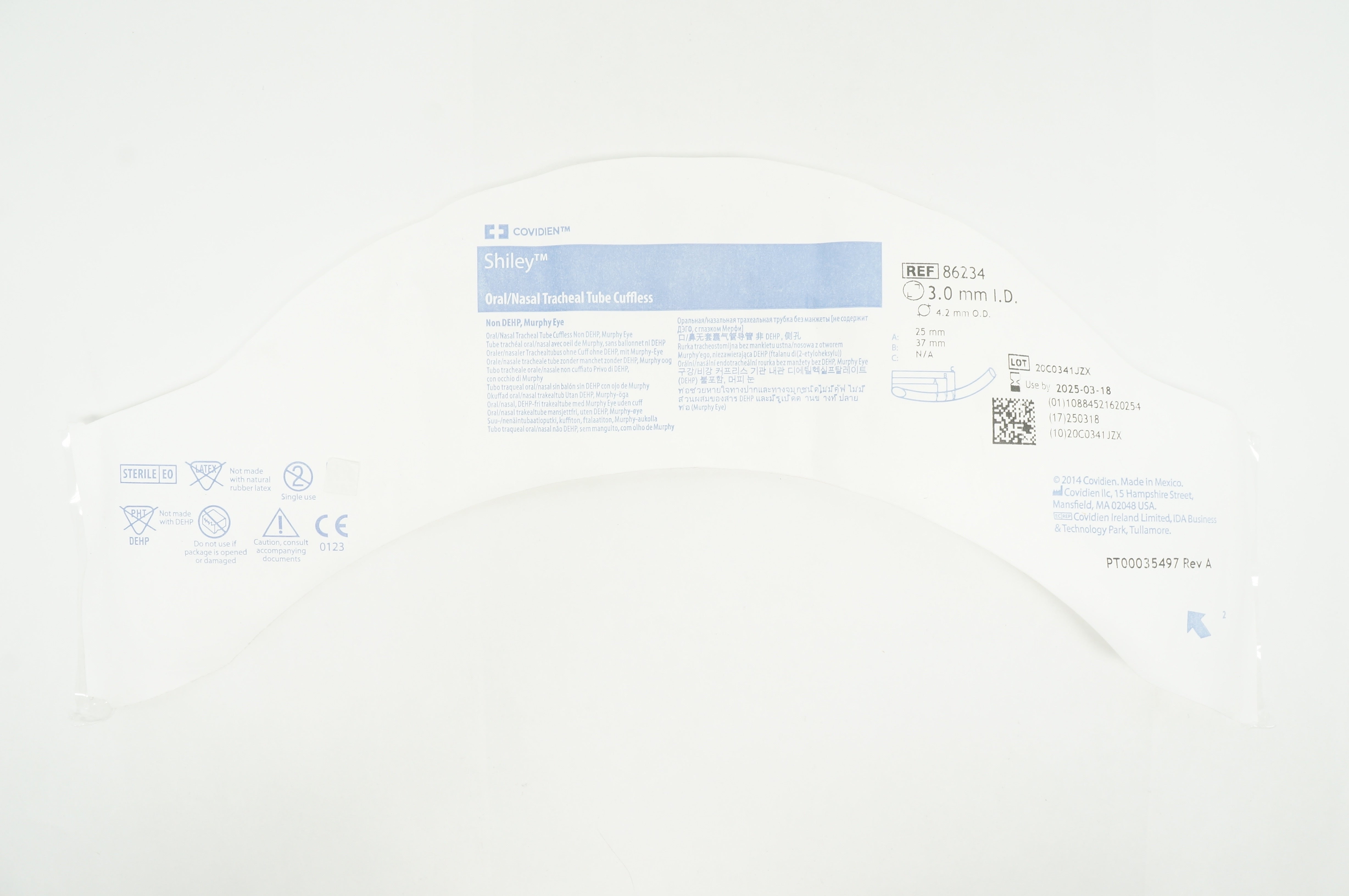 Covidien 86234 Shiley Hi-Lo Oral/Nasal Tracheal Tube Cuffed 3.0 x 4.2mm