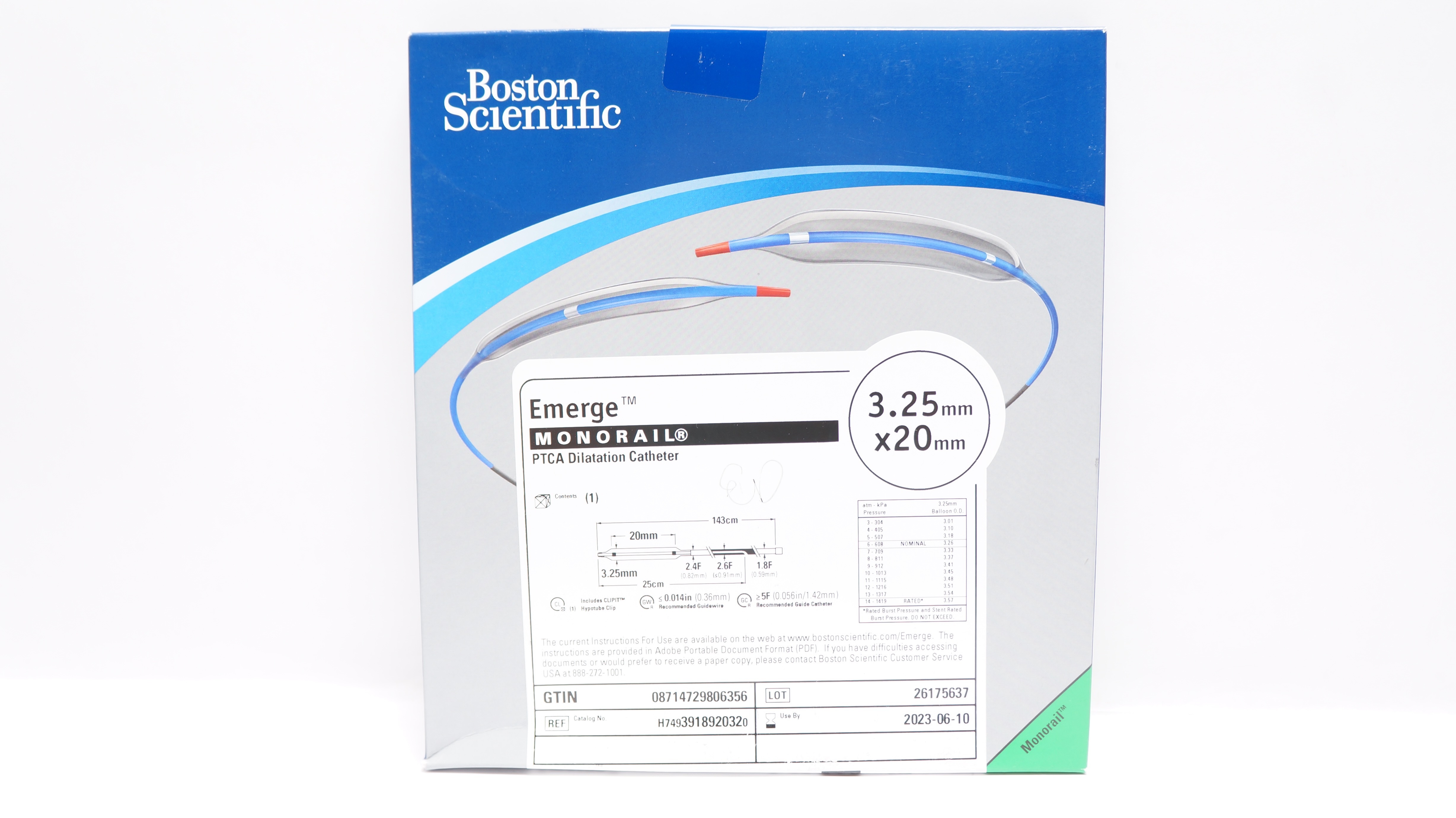 Boston Scientific H7493918920320 Emerge PTCA Dilatation Cath. 3.25mm x 20mm (x)