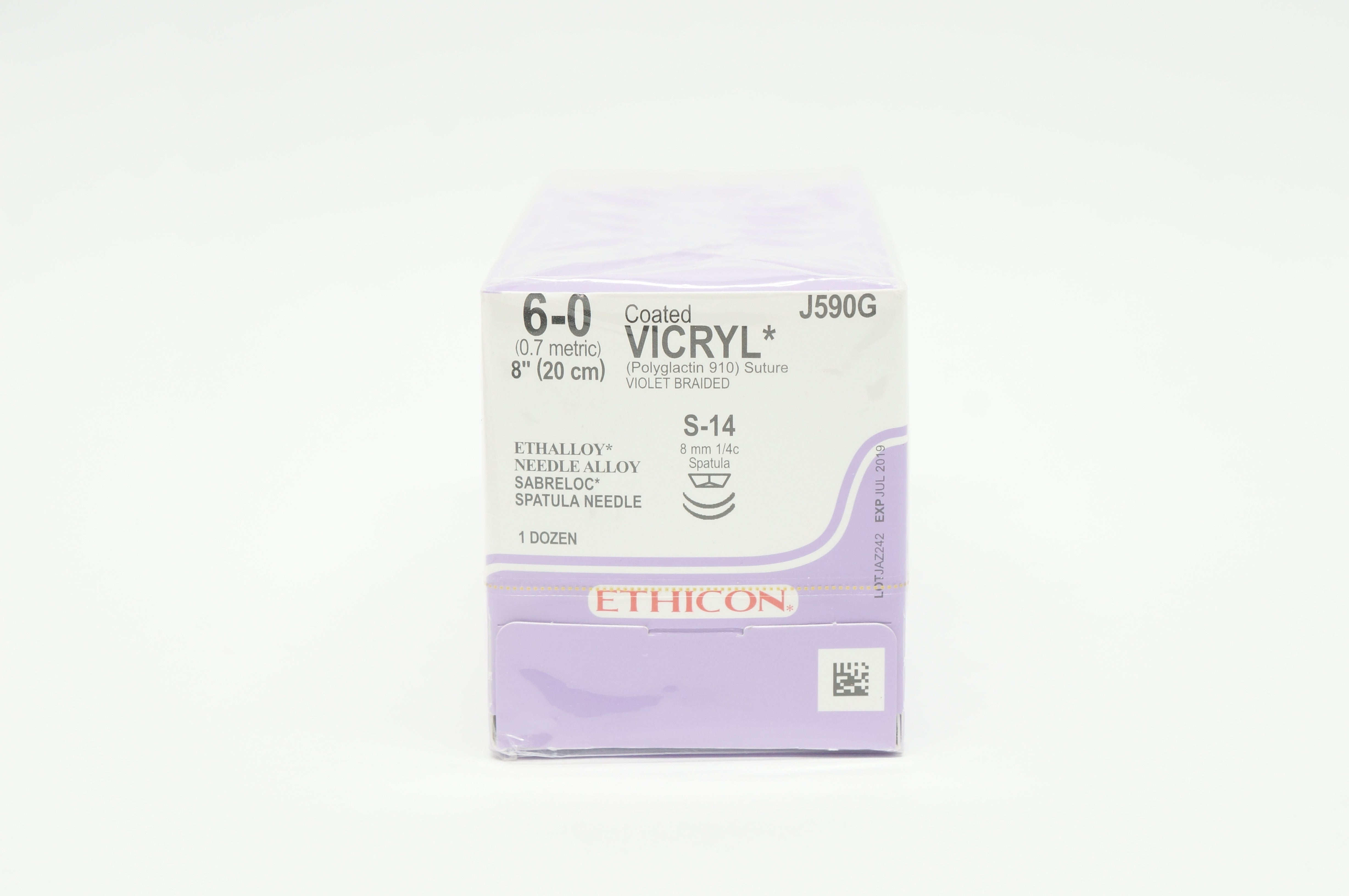 Ethicon J590G 6-0 VICRYL S-14 8mm 1/4c Spatula 8inch (x) - Box of 12