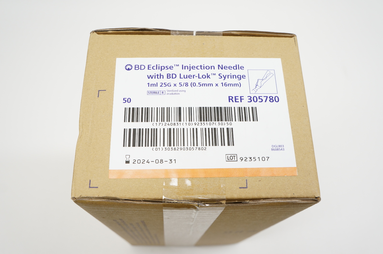 BD 305780 Eclipse Injection Ndle W/ BD Luer-Lok Syringe 1ml, 25G x 5/8 - Box of 50