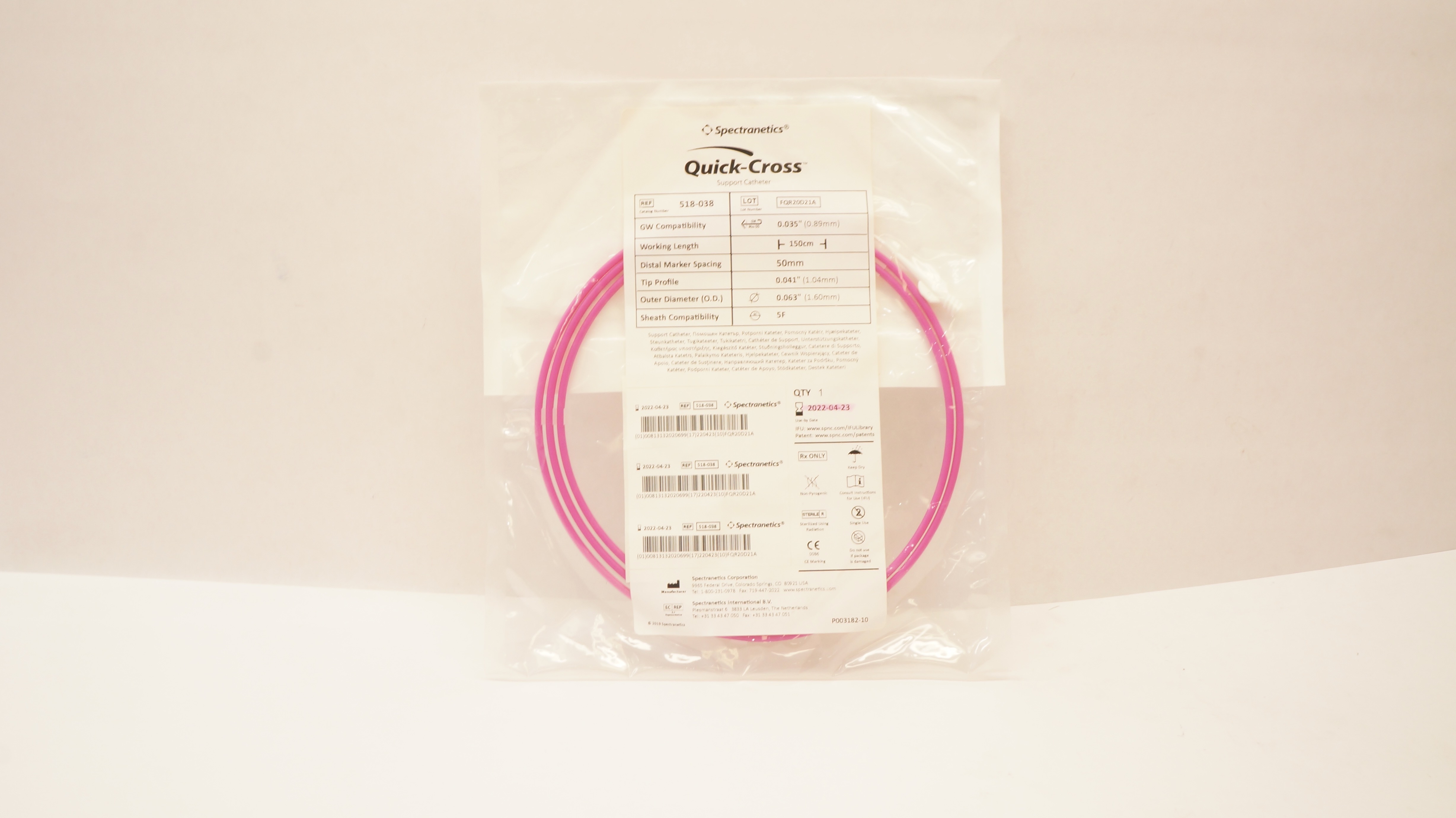 Spectranetics 518-038 Quick-Cross Support Cath. 5F x 150cm (x)