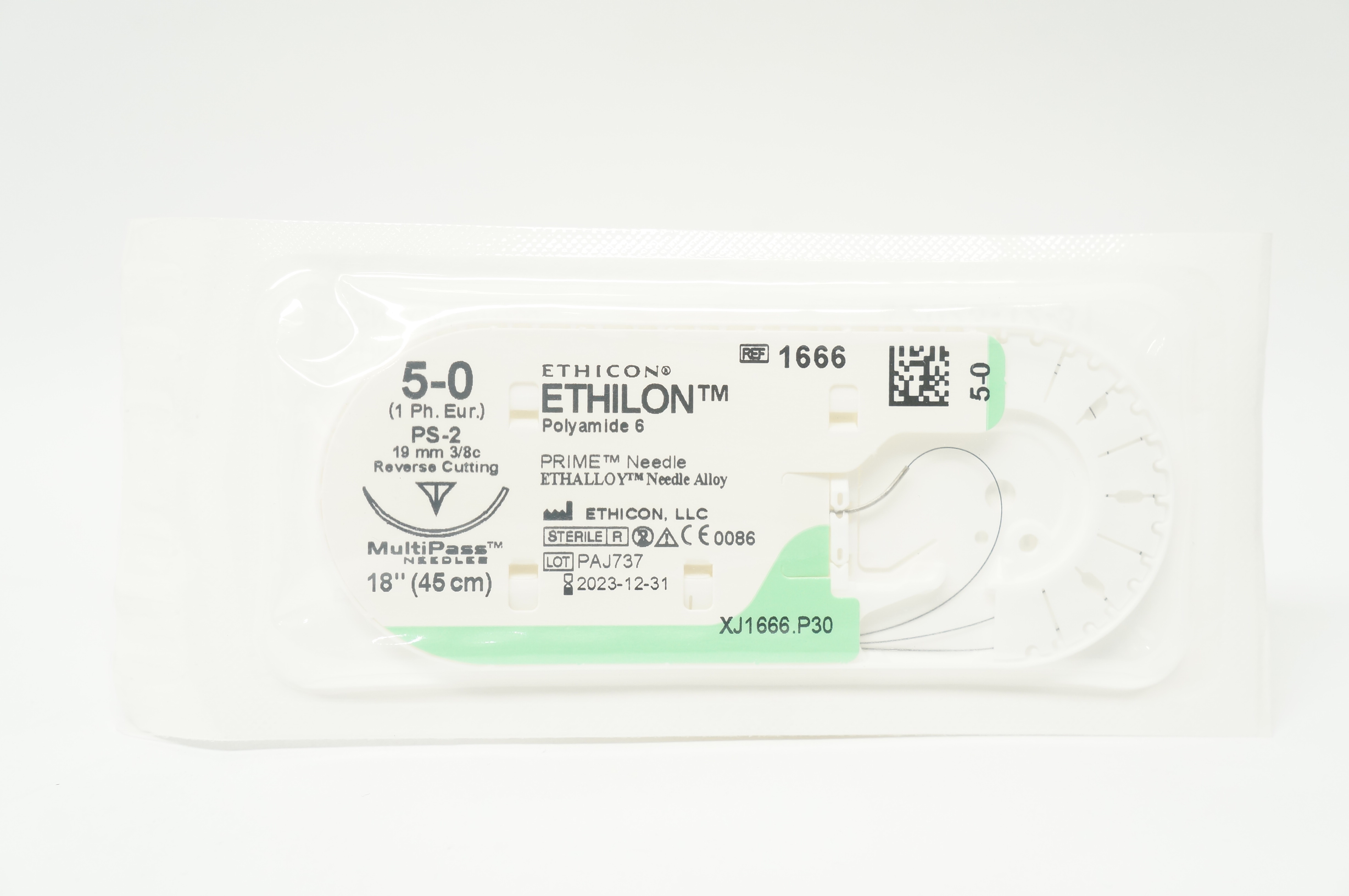 Ethicon 1666 5-0 Ethilon PS-2 19mm 3/8c Reverse Cutting, 18inch