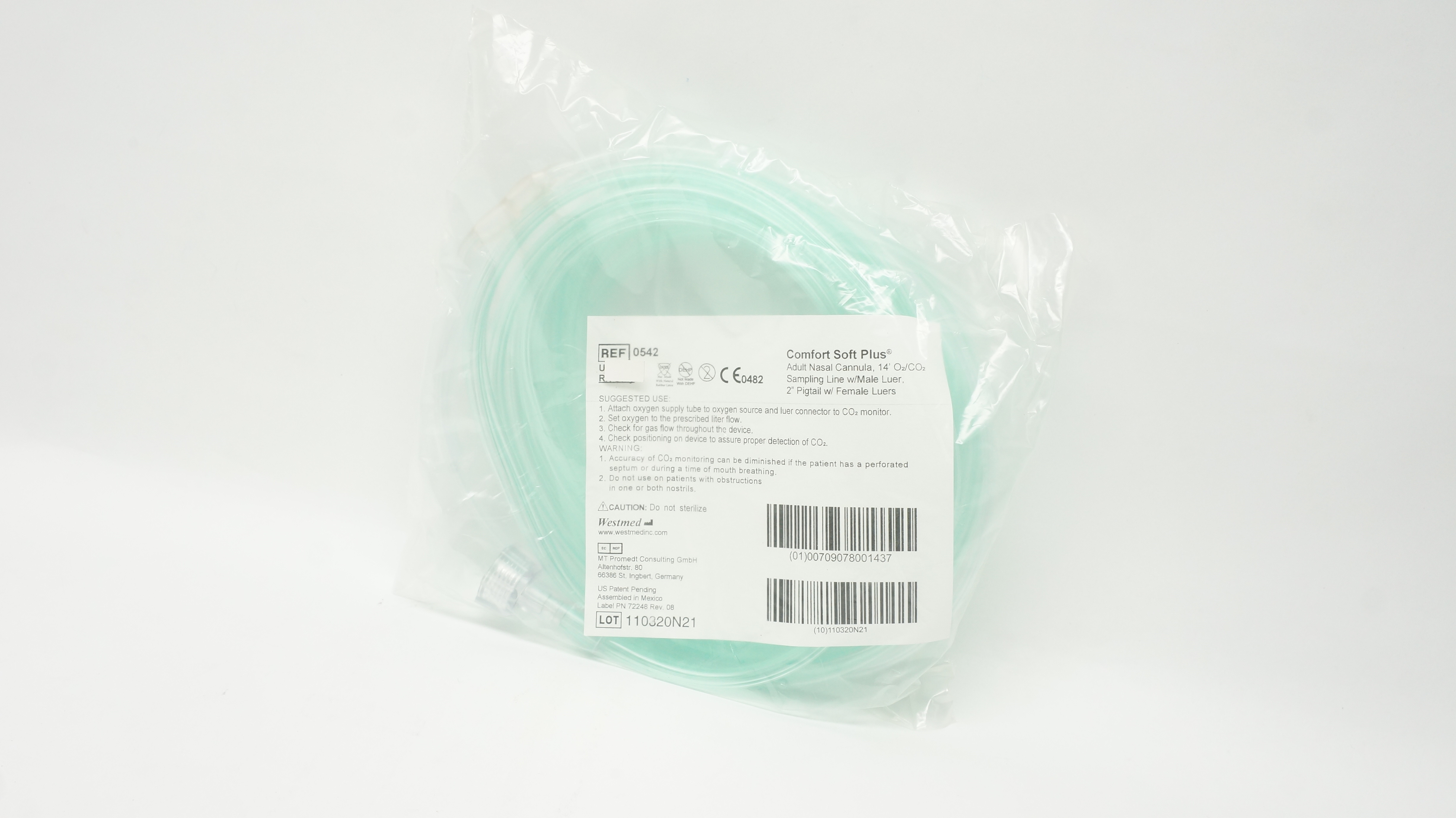 Westmed 0542 Comfort Soft Plus Adult Nasal Cannula 14Ft. O2/CO2