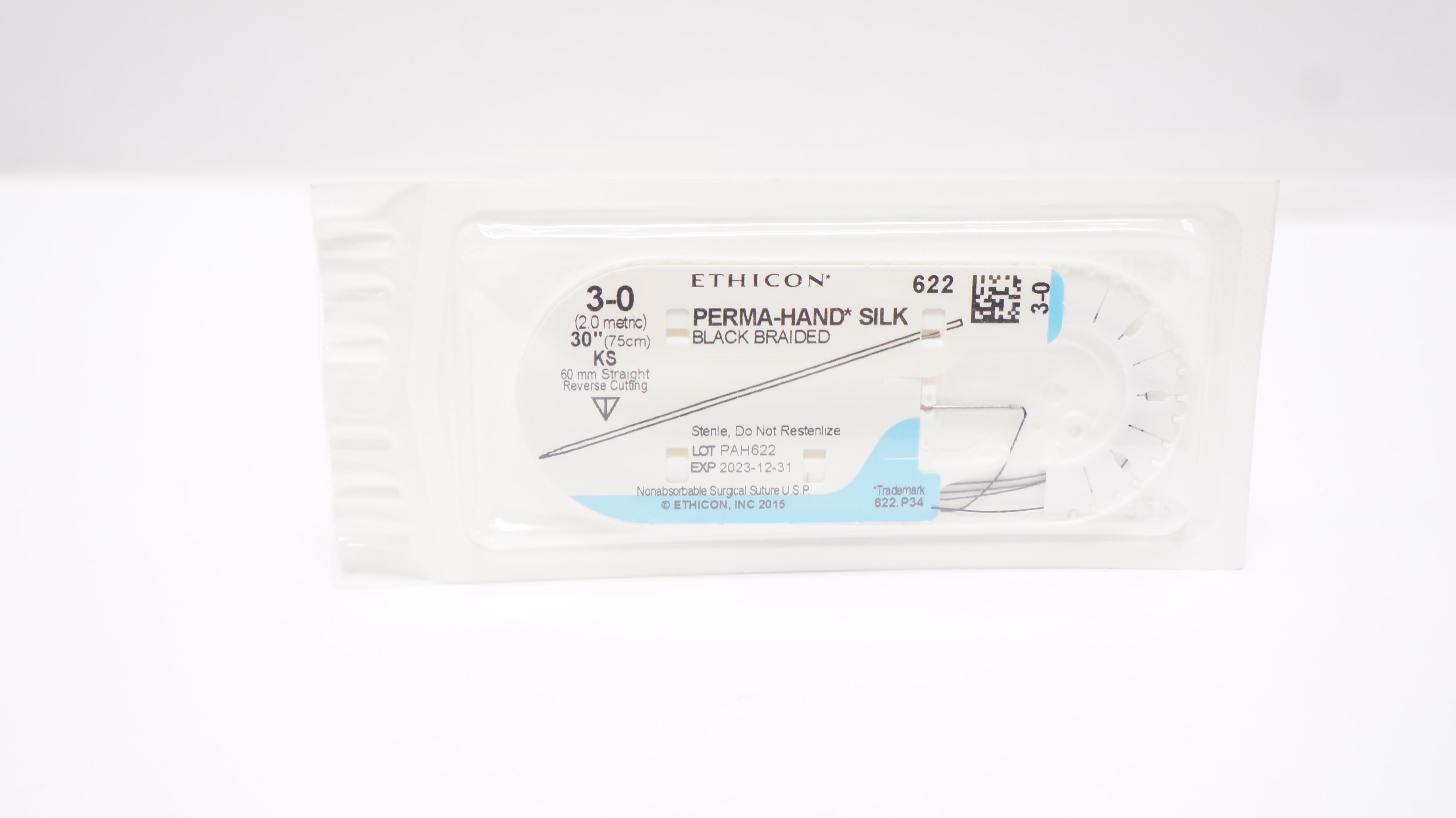 Ethicon 622 3-0 Perma-Hand Silk Surgical Stre KS 60mm Reverse Cutting 30in