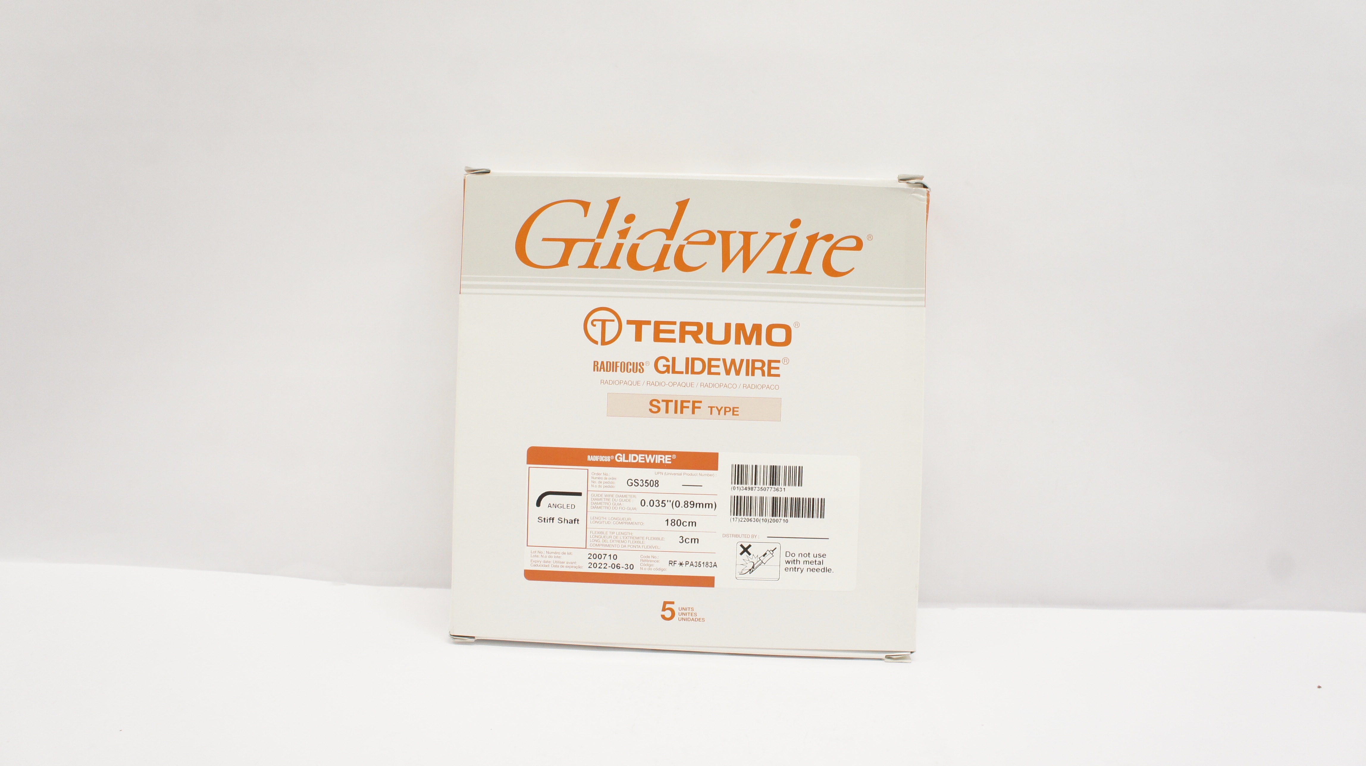 Terumo PA35183A Radifocus Glidewire Stiff Shaft Angled 0.035inch  (x) -Box of 5