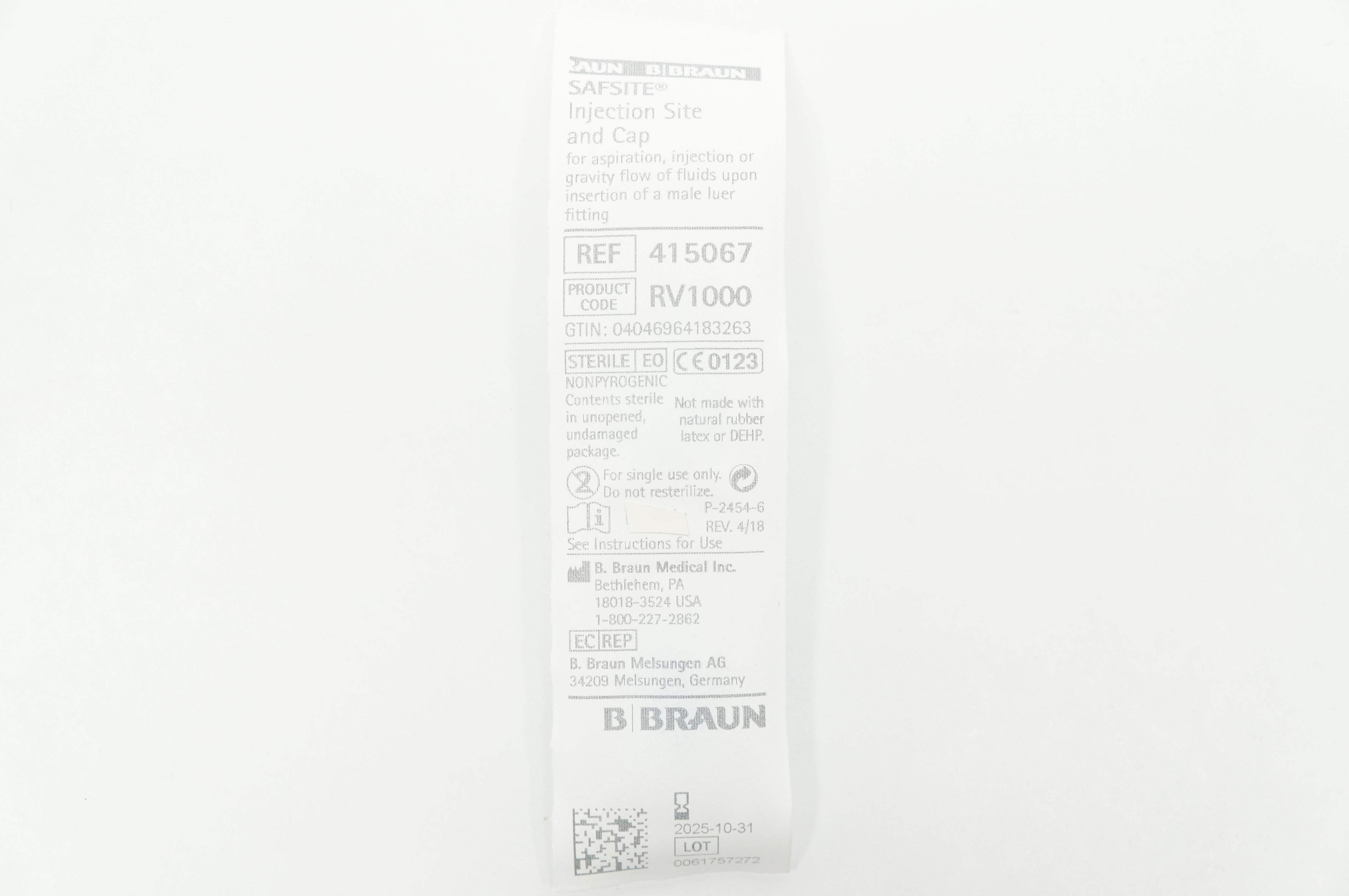 Braun 415067 Safsite Injection Site And Cap