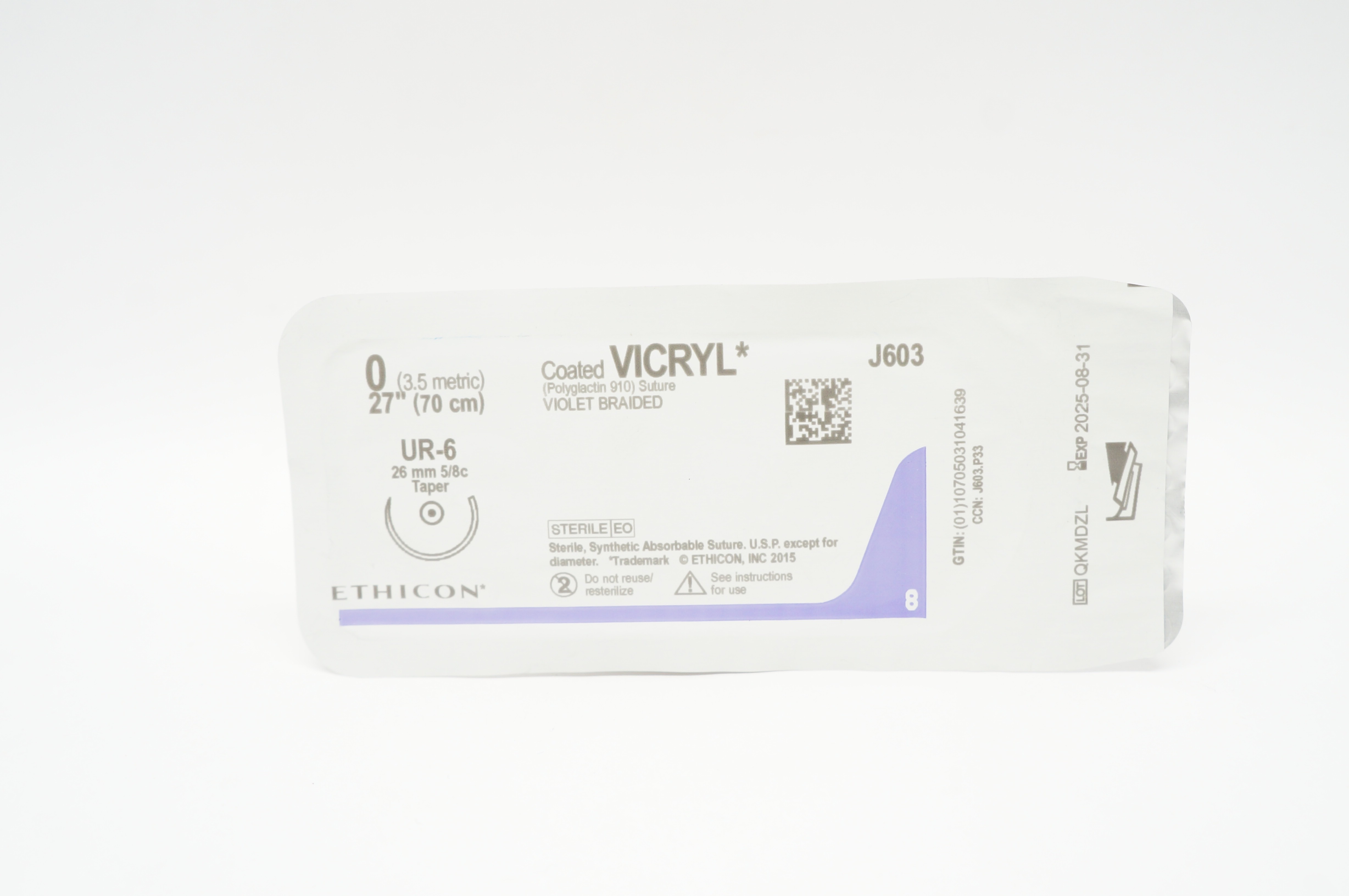 Ethicon J603 0 Coated VICRYL UR-6 26mm 5/8c Taper, 27inch