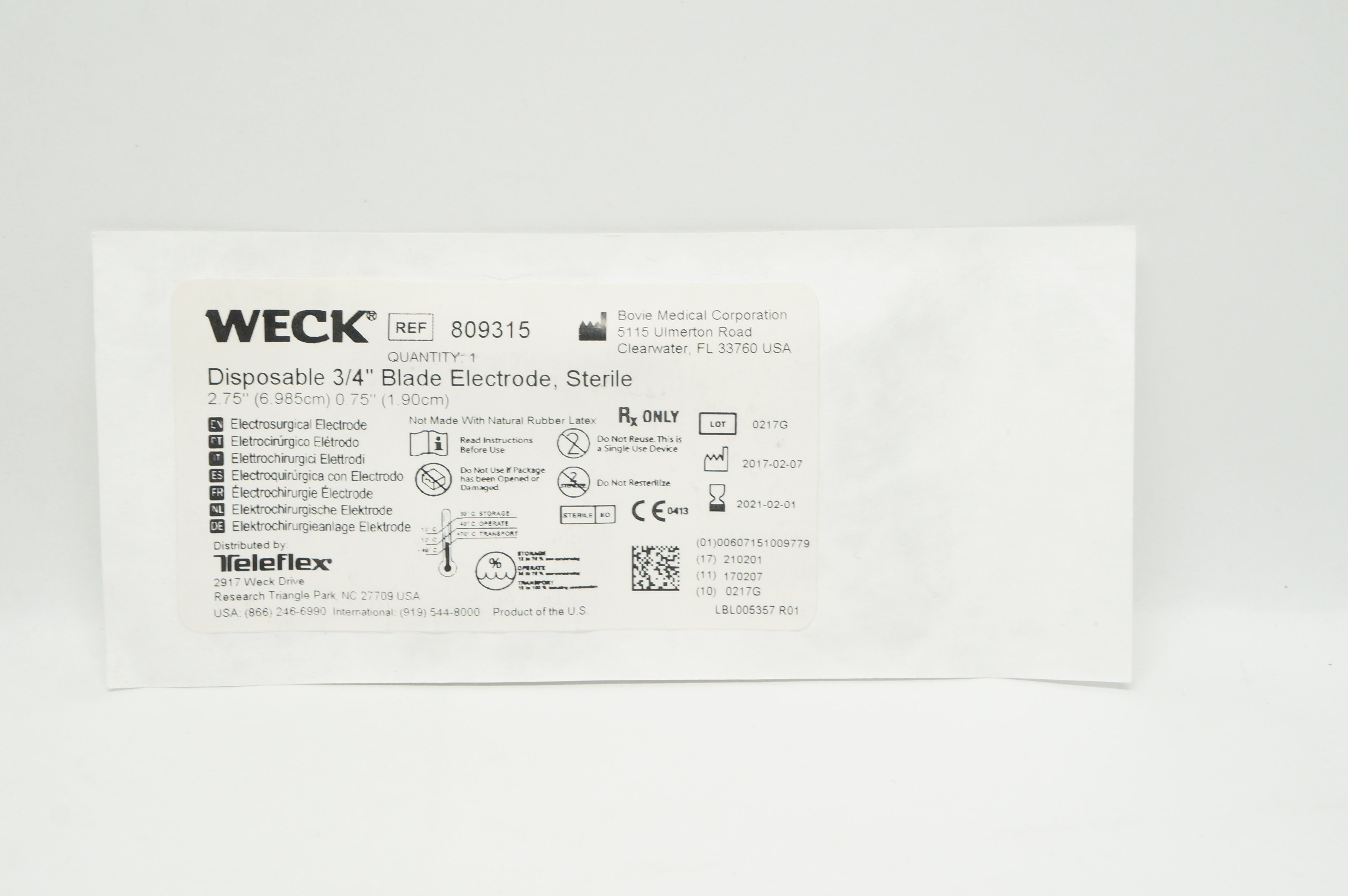 Teleflex 809315 Weck Disposable 3/4inch Blade Electrode (x)
