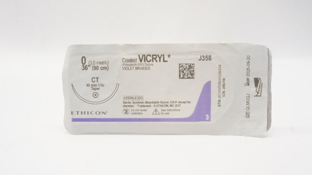 Ethicon J358 0 Coated VICRYL Polyglactin 910 Stre CT 40mm 1/2c Taper, 36inch