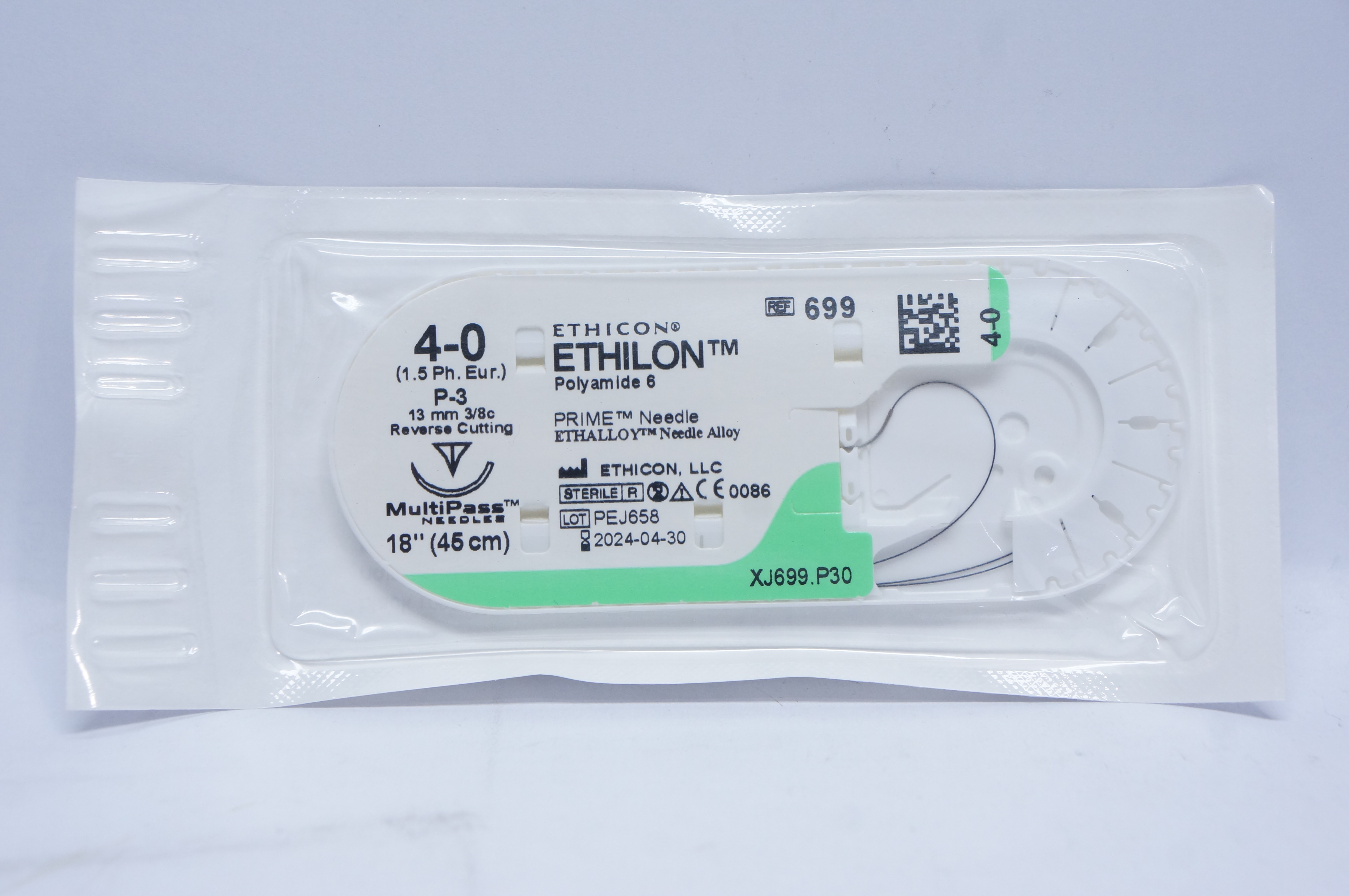 Ethicon 699 4-0 ETHILON, P-3, 13mm 3/8c Reverse Cutting, 18inch