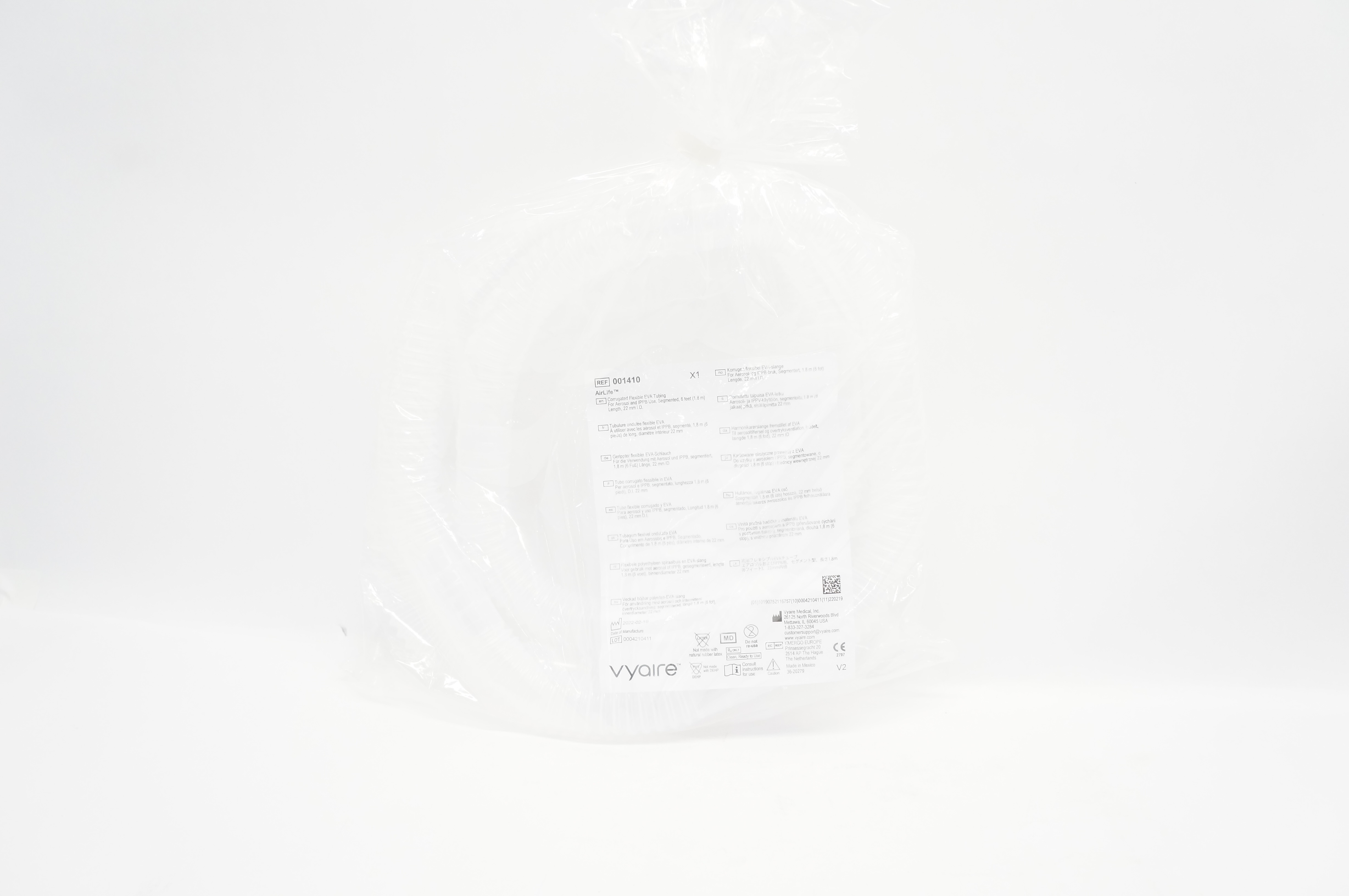 Vyaire 001410 AirLife Corrugated Flexible EVA Tubing 6ft x 22mm ID