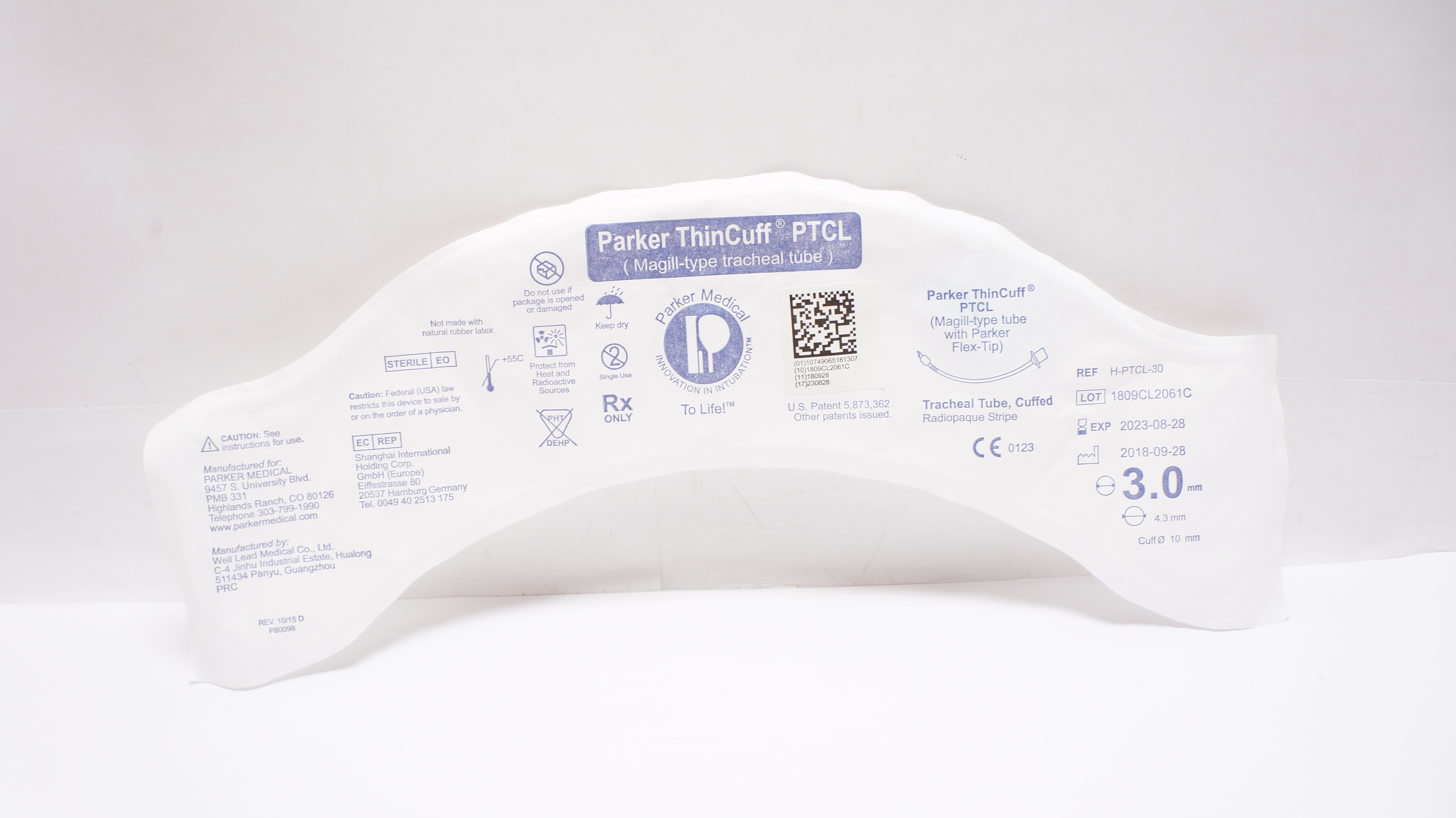 Parker Medical H-PTCL-30 ThinCuff PTCL Magill-Type Tracheal Tube 3.0 x 4.3 (x)