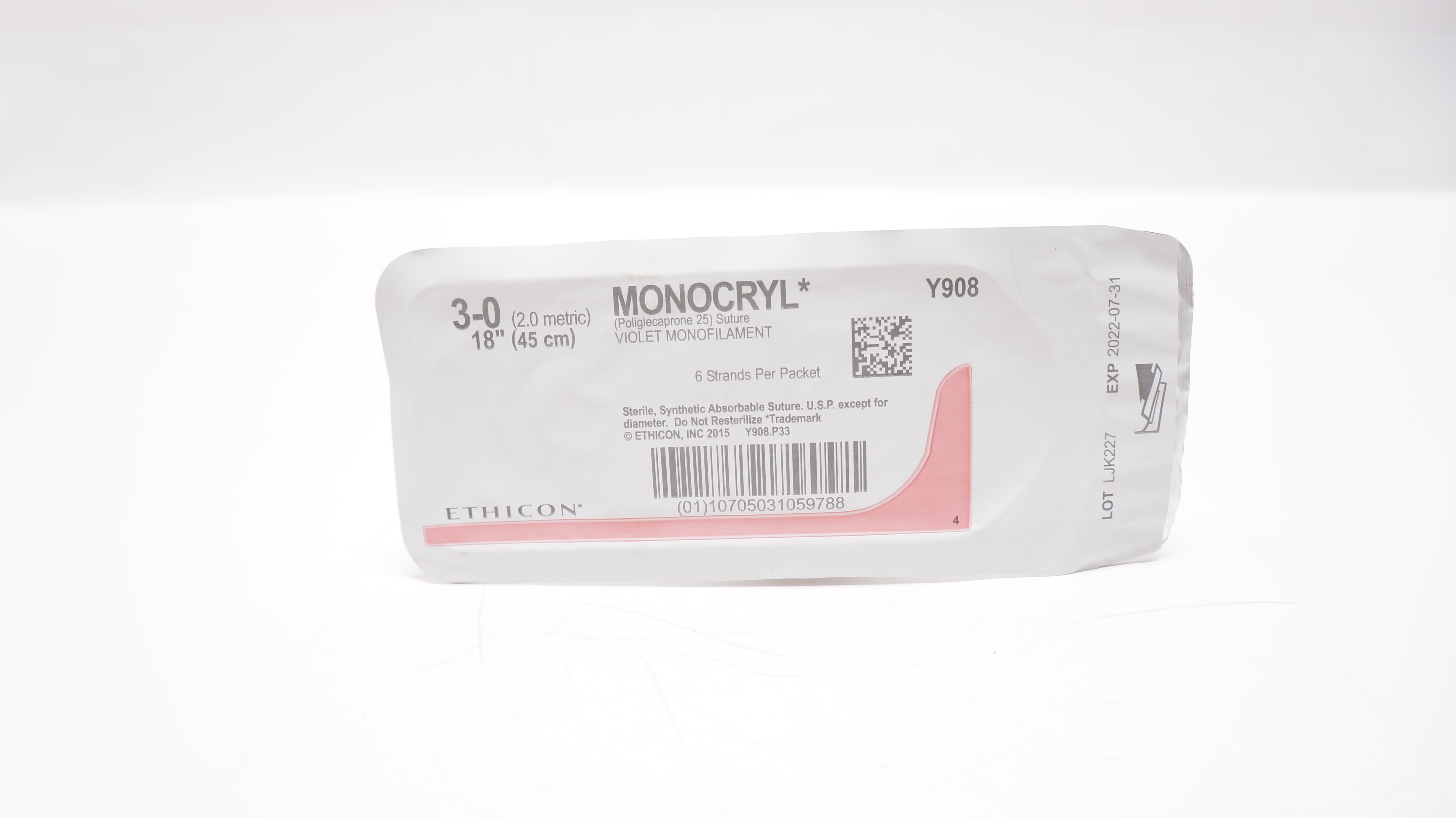 Ethicon Y908 3-0 Monocryl Violet Monofilament, 18inch (x)