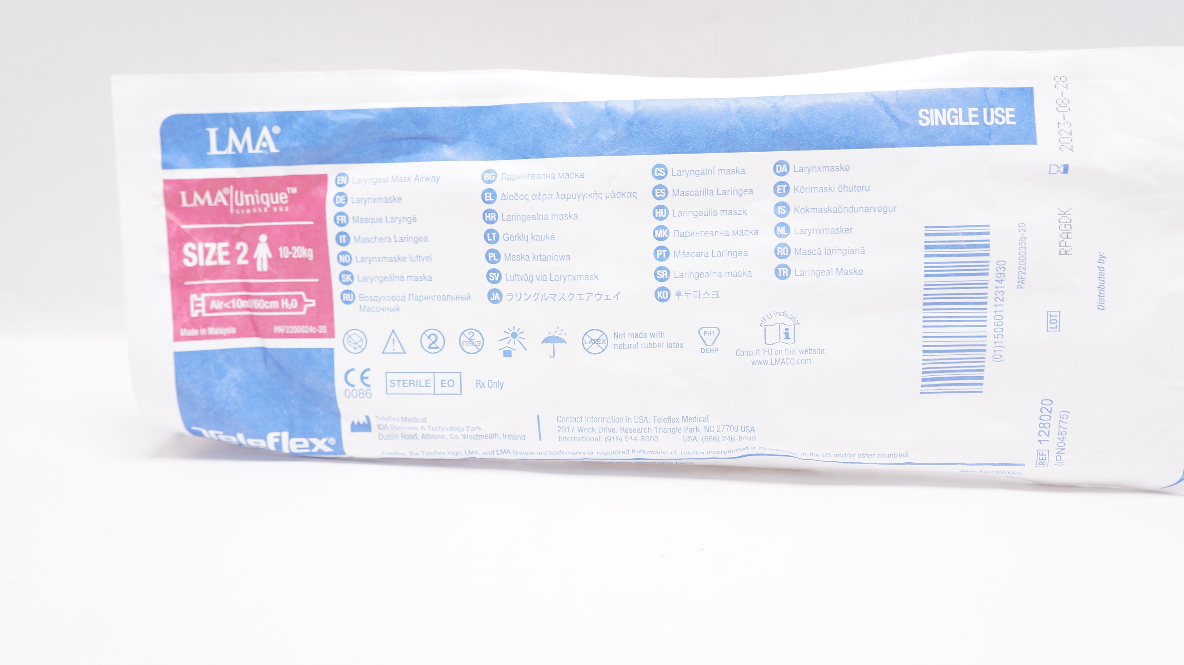 Teleflex 128020 Unique Laryngeal Mask Airway Size 2 10-20kg Air<10ml/60cm H2O(x)