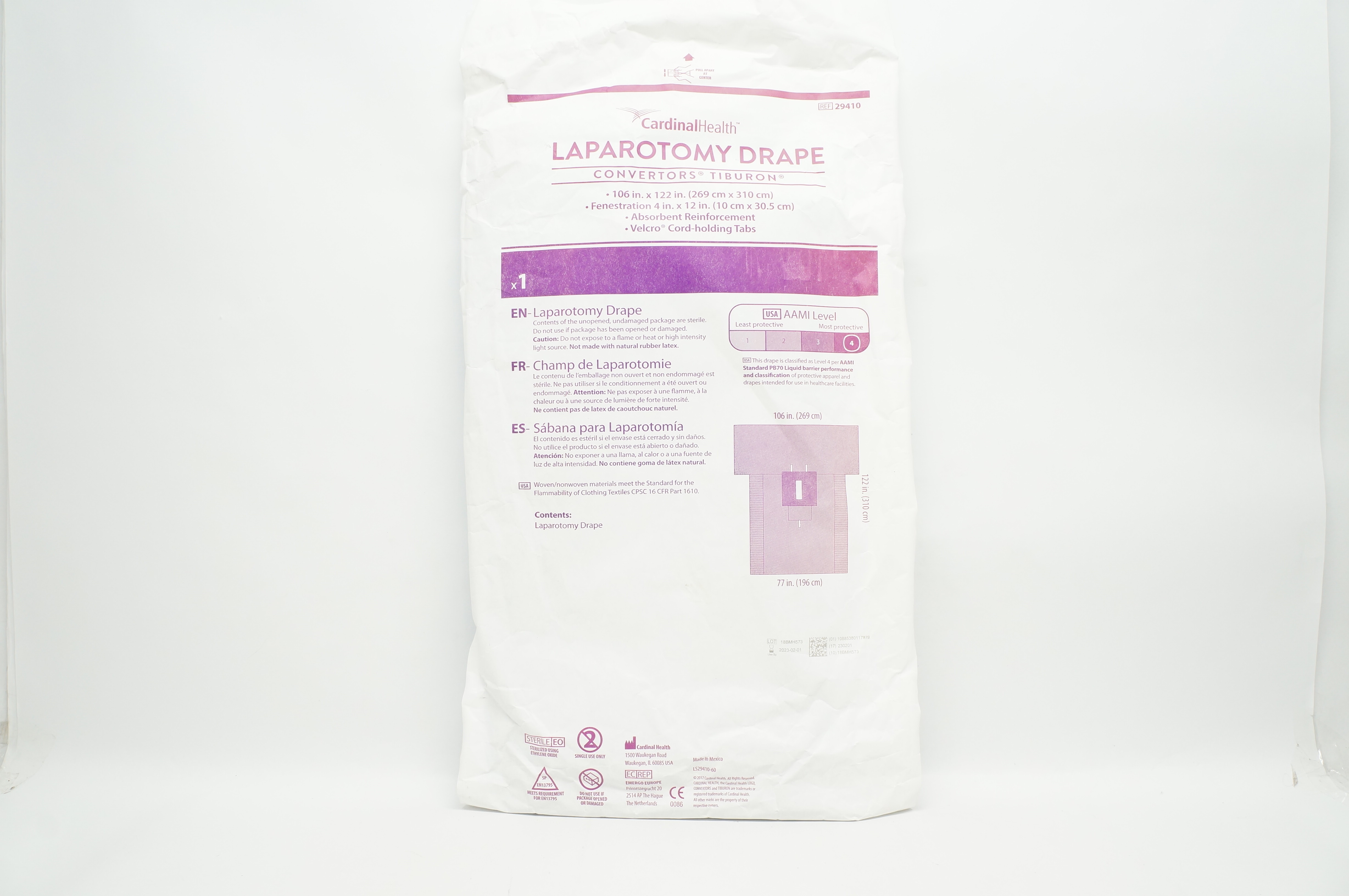 Cardinal Health 29410 Convertors Tiburon Laparotomy Drape 106inch x 122inch