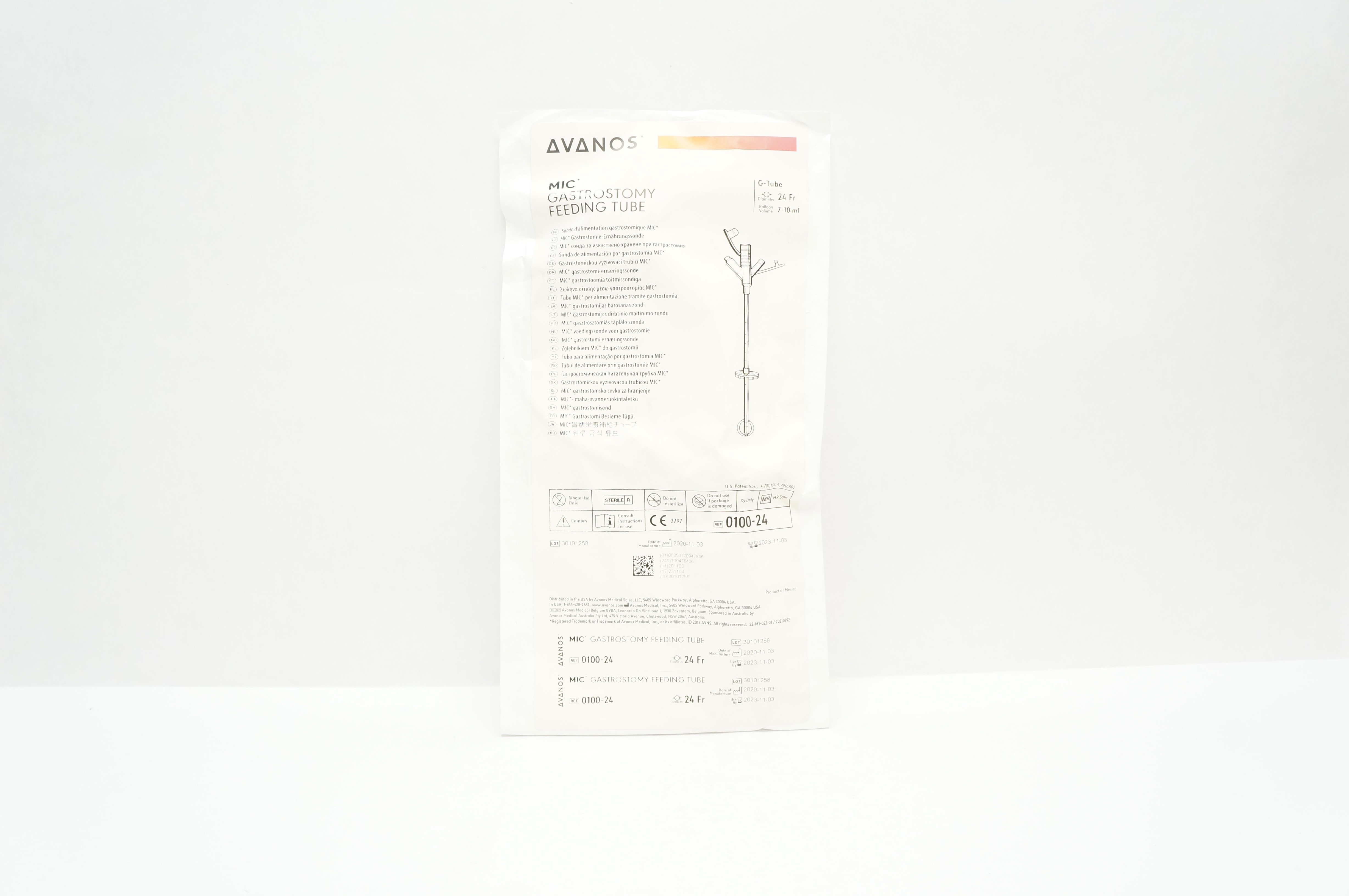 Avanos 0100-24 MIC Gastrostomy Feeding Tube 24Fr 7-10mL
