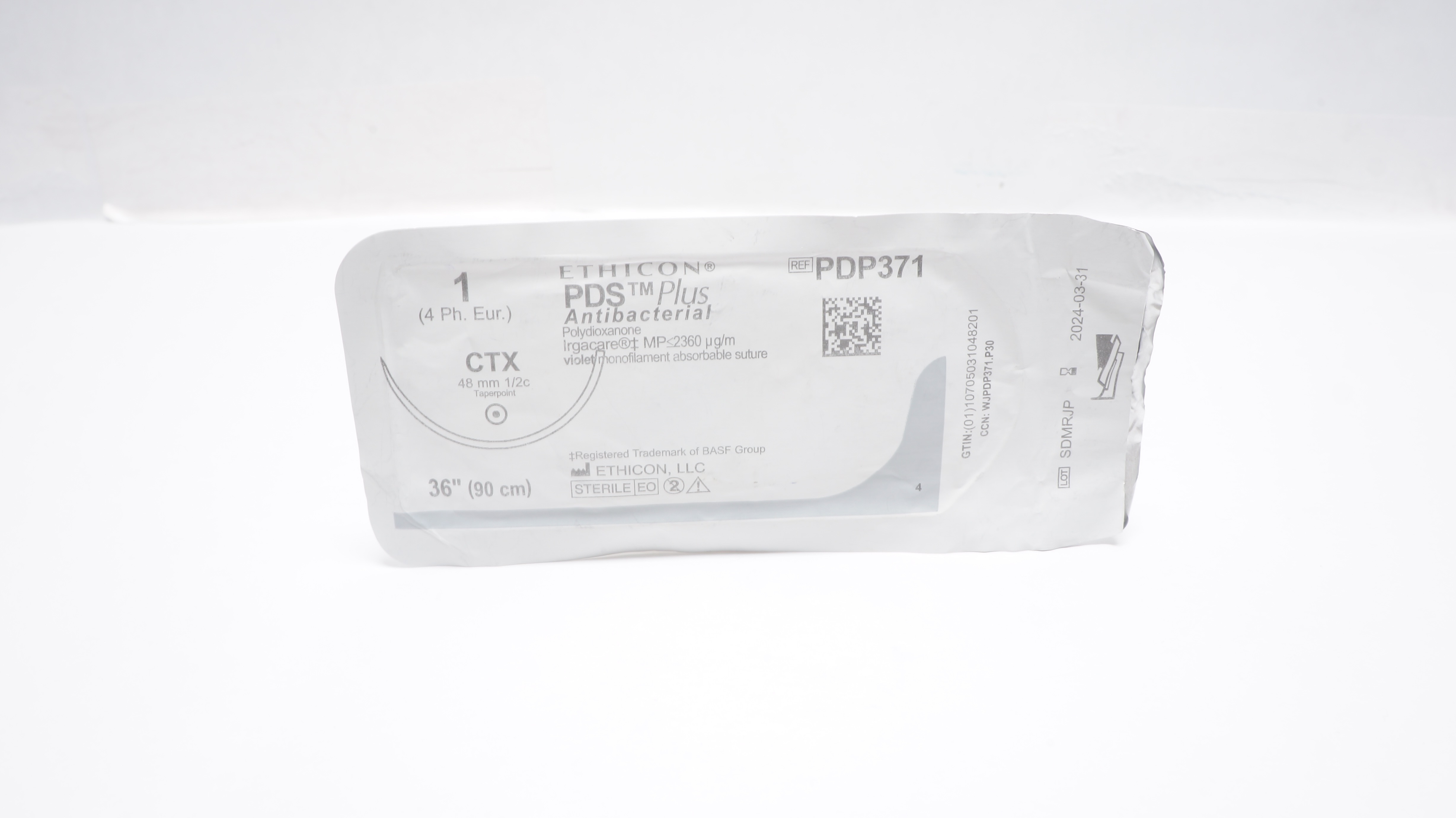 Ethicon PDP371 1 PDS Plus Antibacterial Stre CTX 48mm 1/2c Taper, 36inch