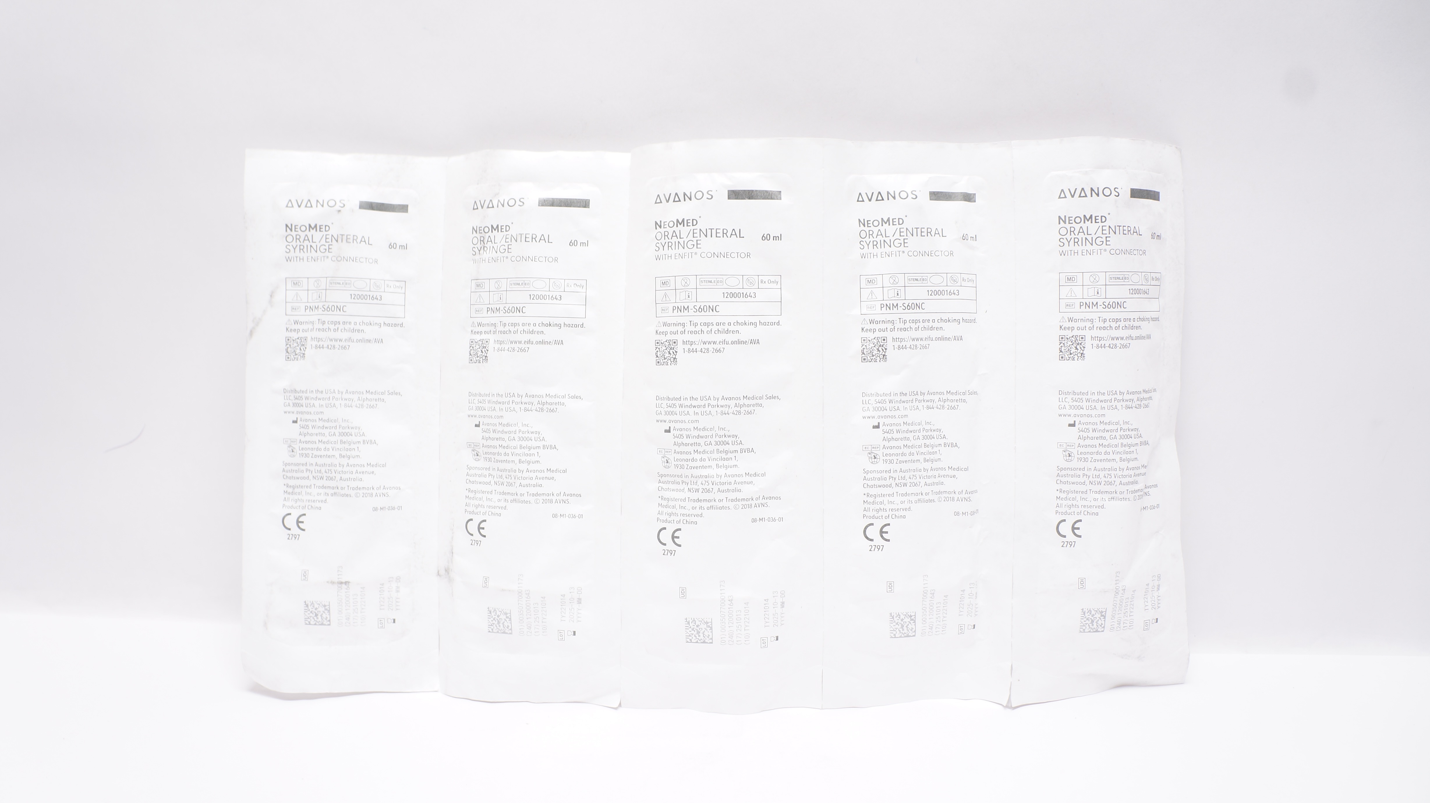 Avanos PNM-S60NC NeoMed Oral/Enteral Syringe w/ENFIT Connector 60mL - Pack of 5