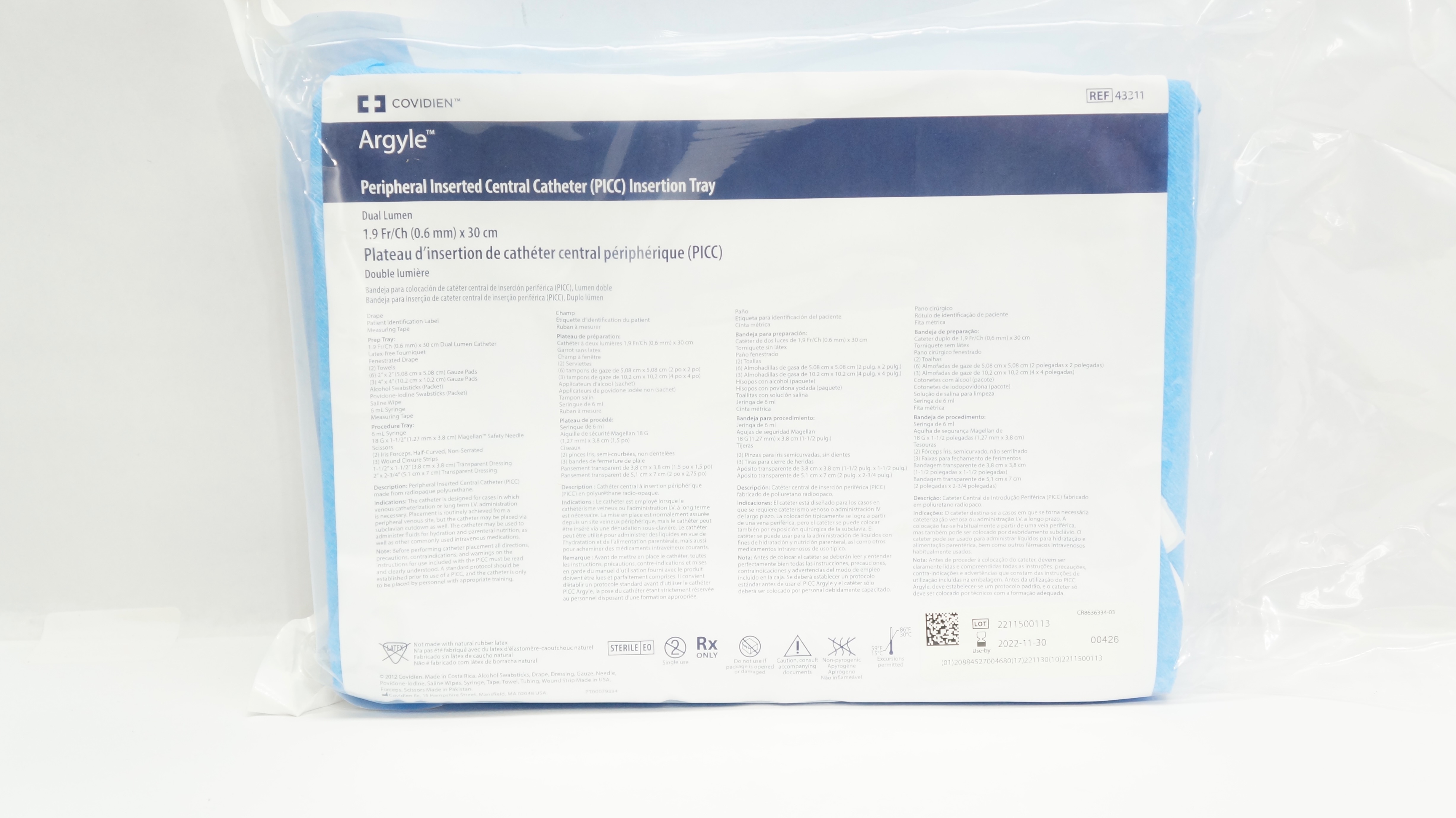 Covidien 43311 Argyle (PICC) Insertion Tray Dual Lumen 1.9Fr/Ch x 30cm (x)