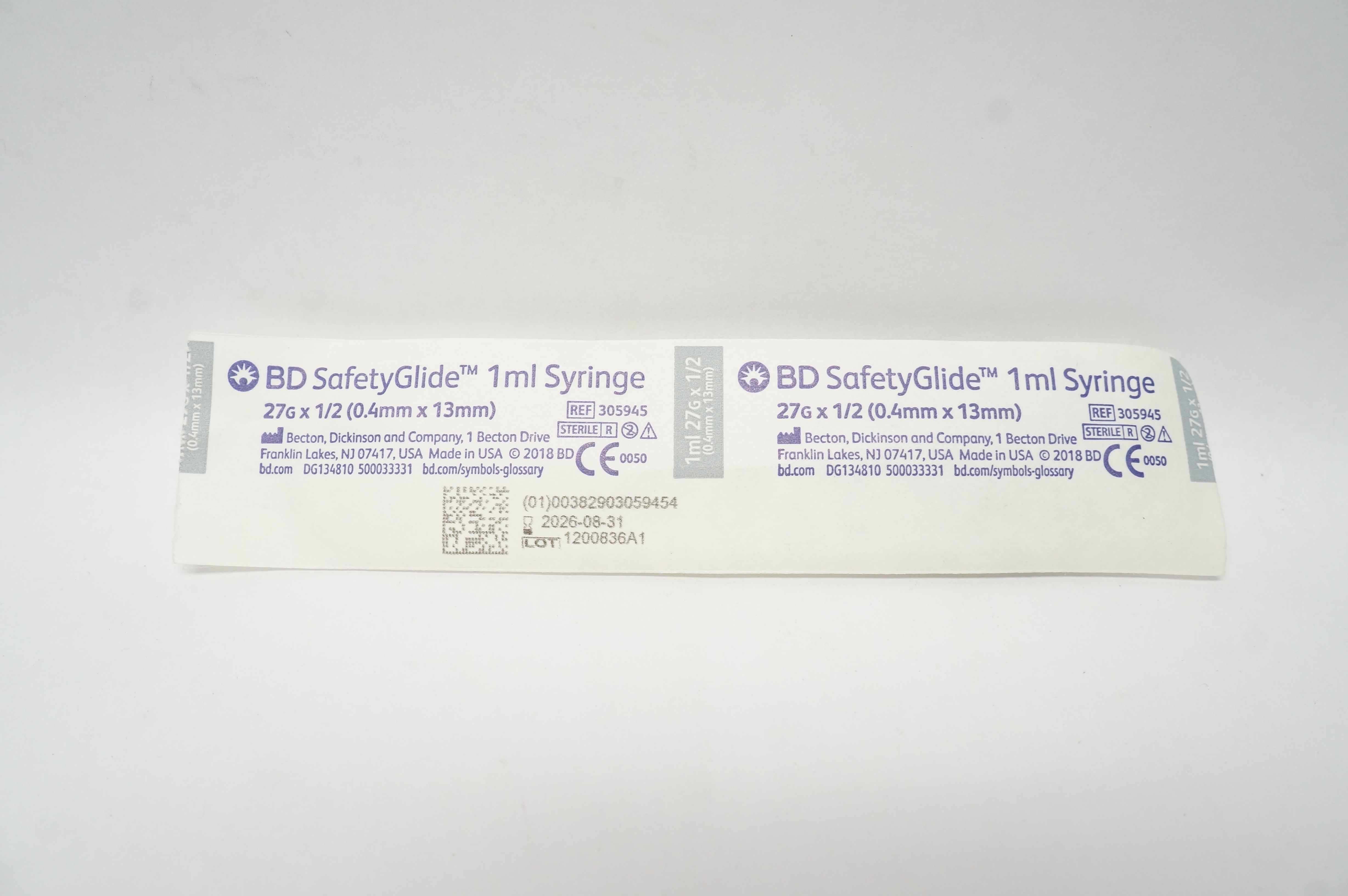 BD 305945 SafetyGlide TB Syringe 1ml 27G x 1/2inch