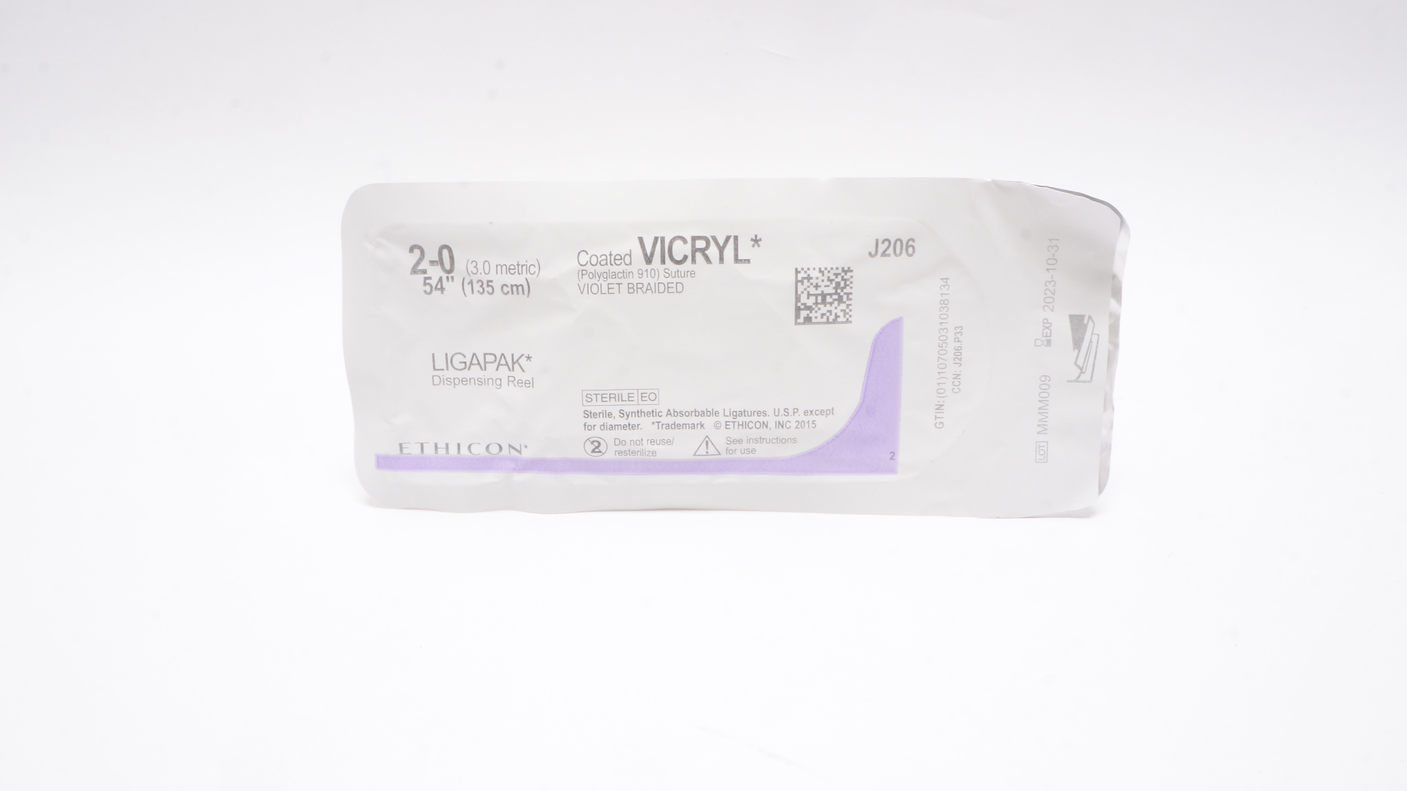 Ethicon J206 2-0 Coated VICRYL, Ligapak Dispensing Reel, 54inch