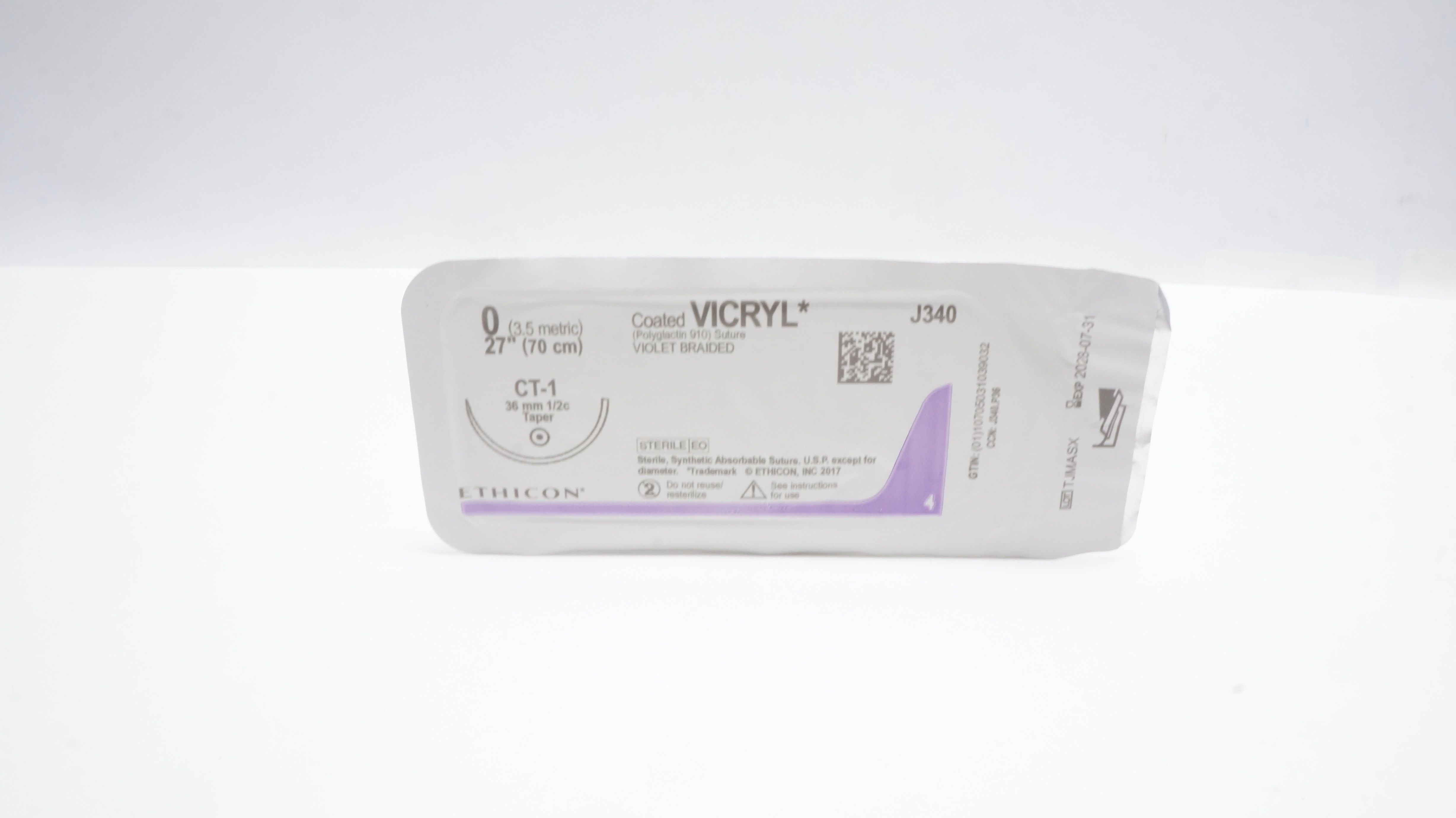 Ethicon J340 0 Coated VICRYL Polyglctin Stre, CT-1 36mm 1/2c Taper, 27inch