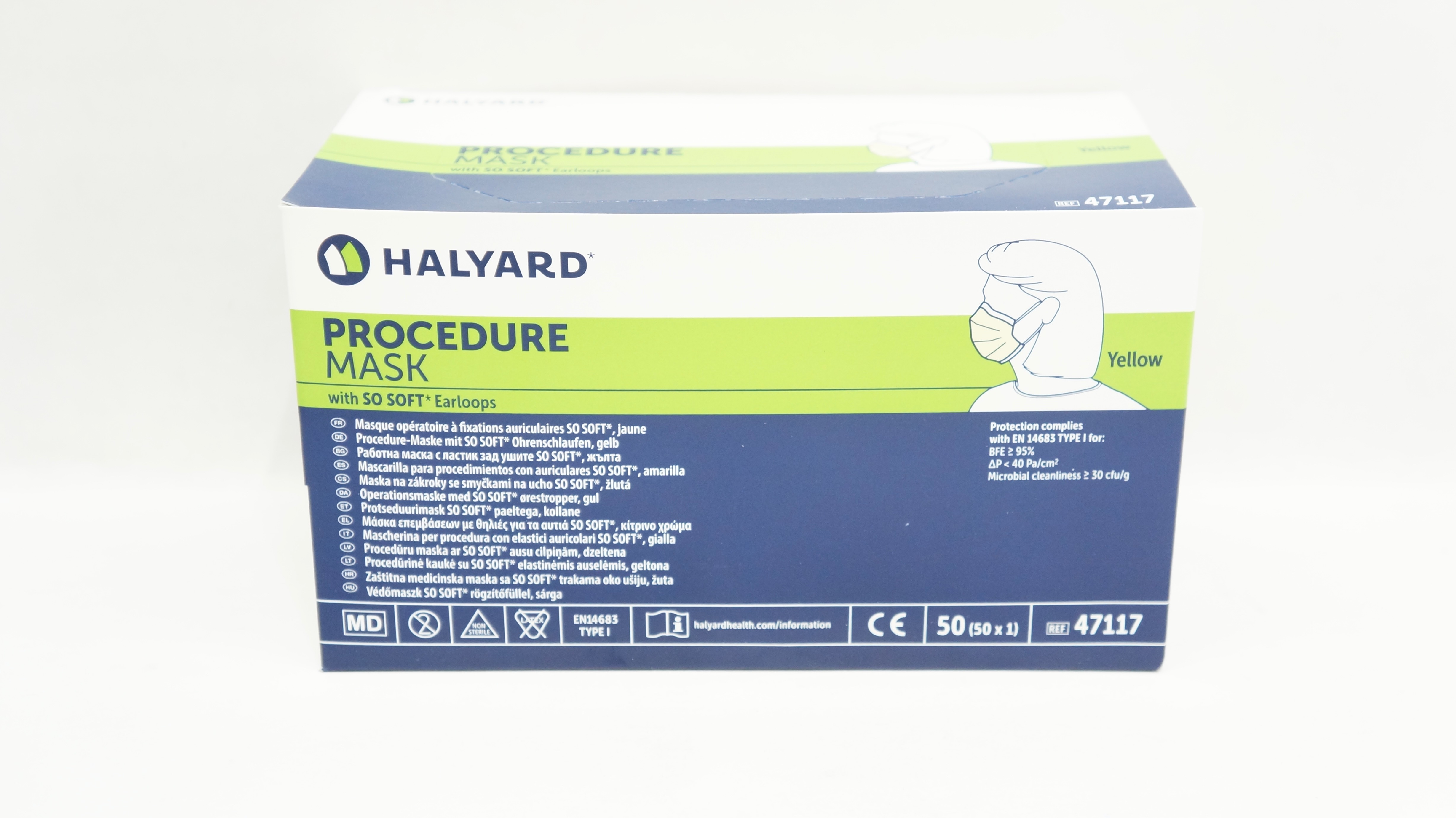 Halyard 47117 Procedure Mask with SO SOFT Earloops - Box of 50