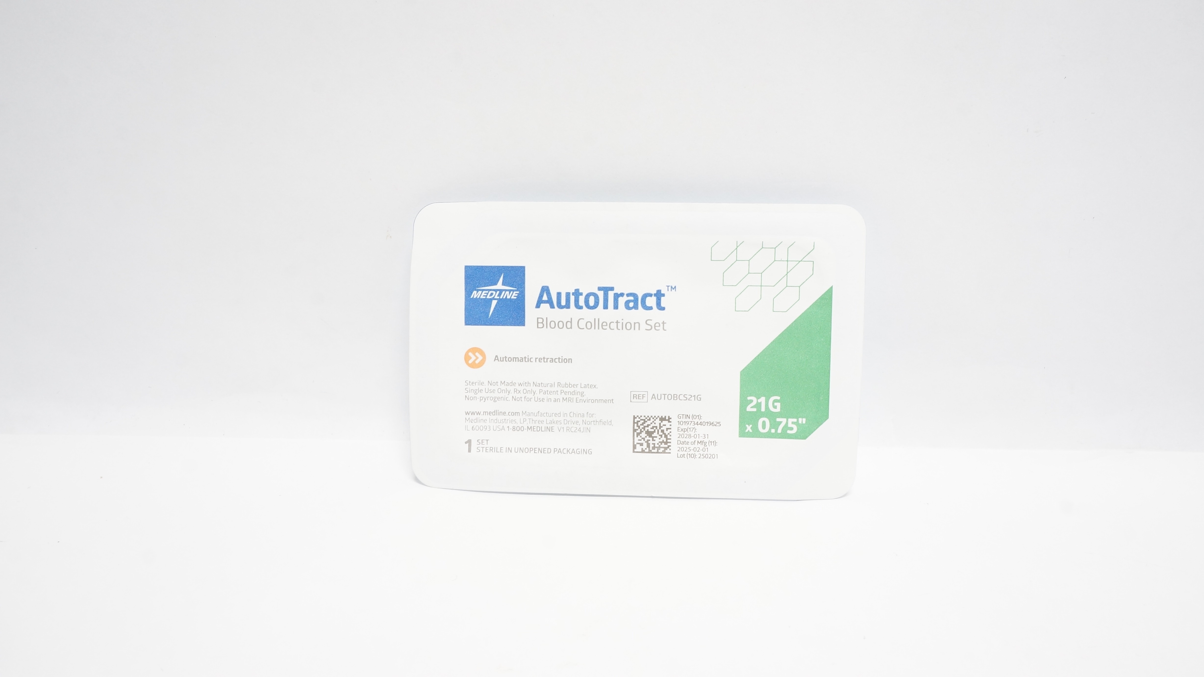 Medline AUTOBCS21G AutoTract Blood Collection Set 21G x 0.75inch