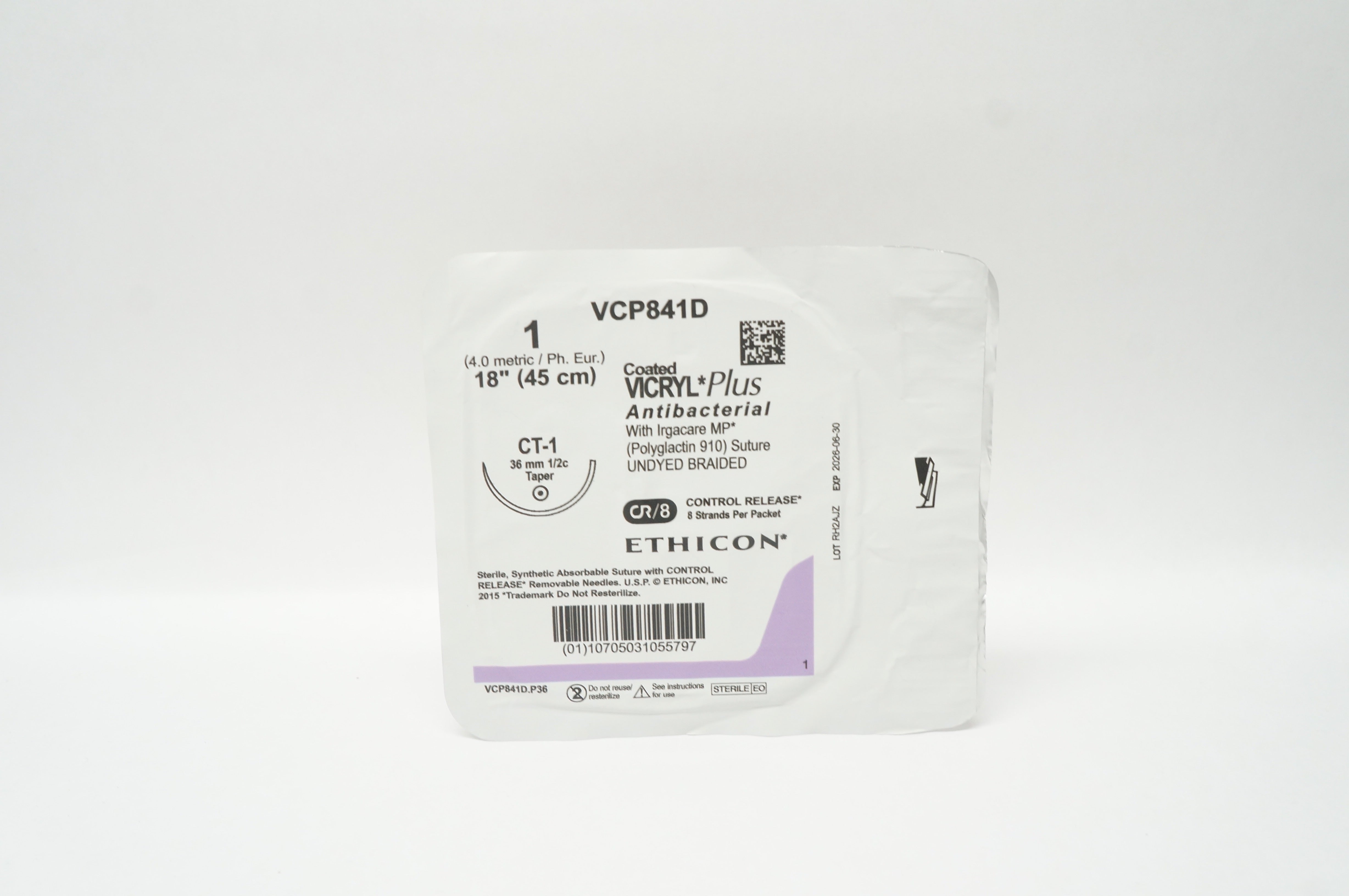 Ethicon VCP841D 1 VICRYL Plus CT-1 36mm 1/2c Taper 18 inch