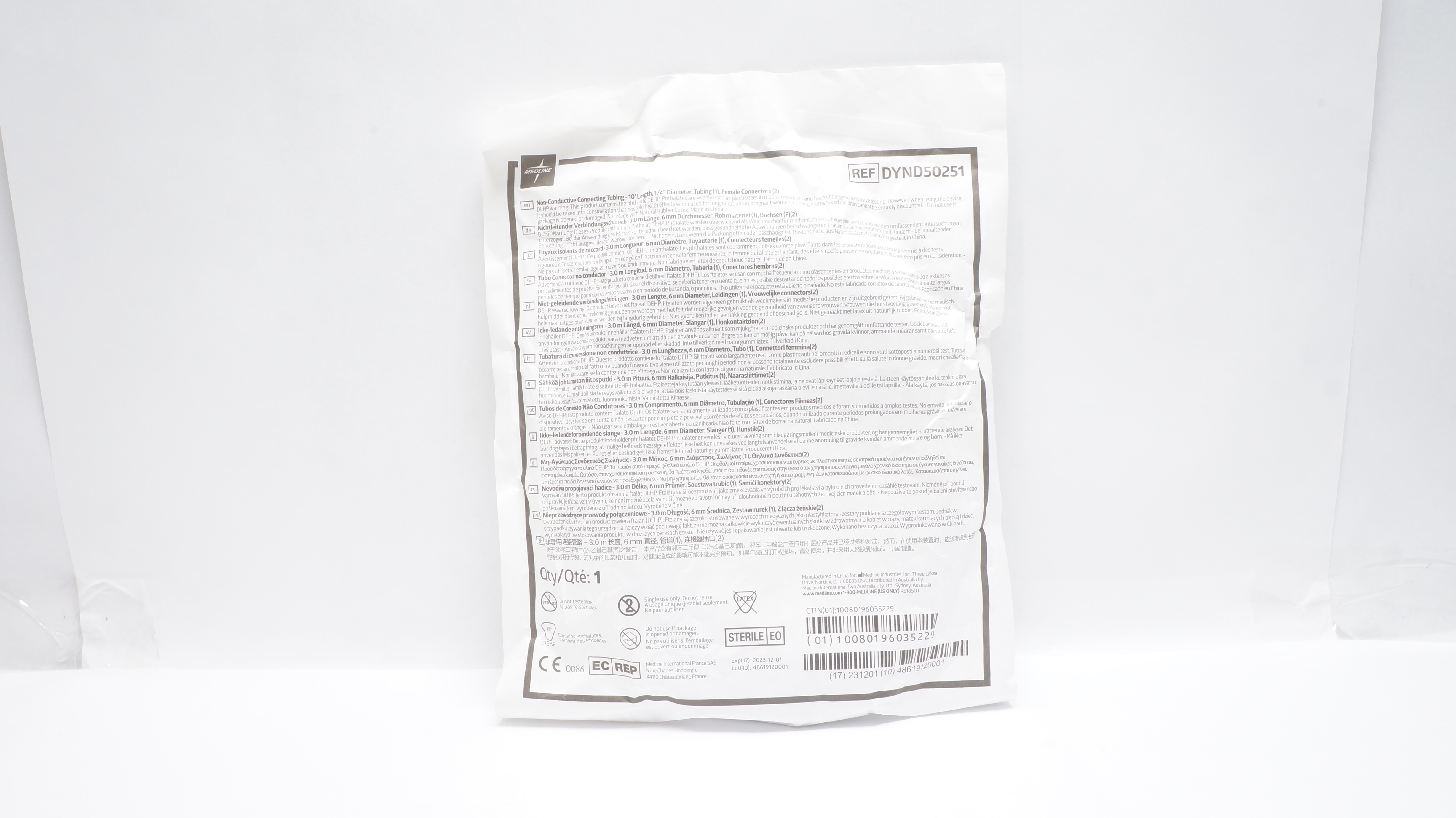 Medline DYND50251 Non-Conductive Connecting Tubing 10Ft. x 1/4inch (x)