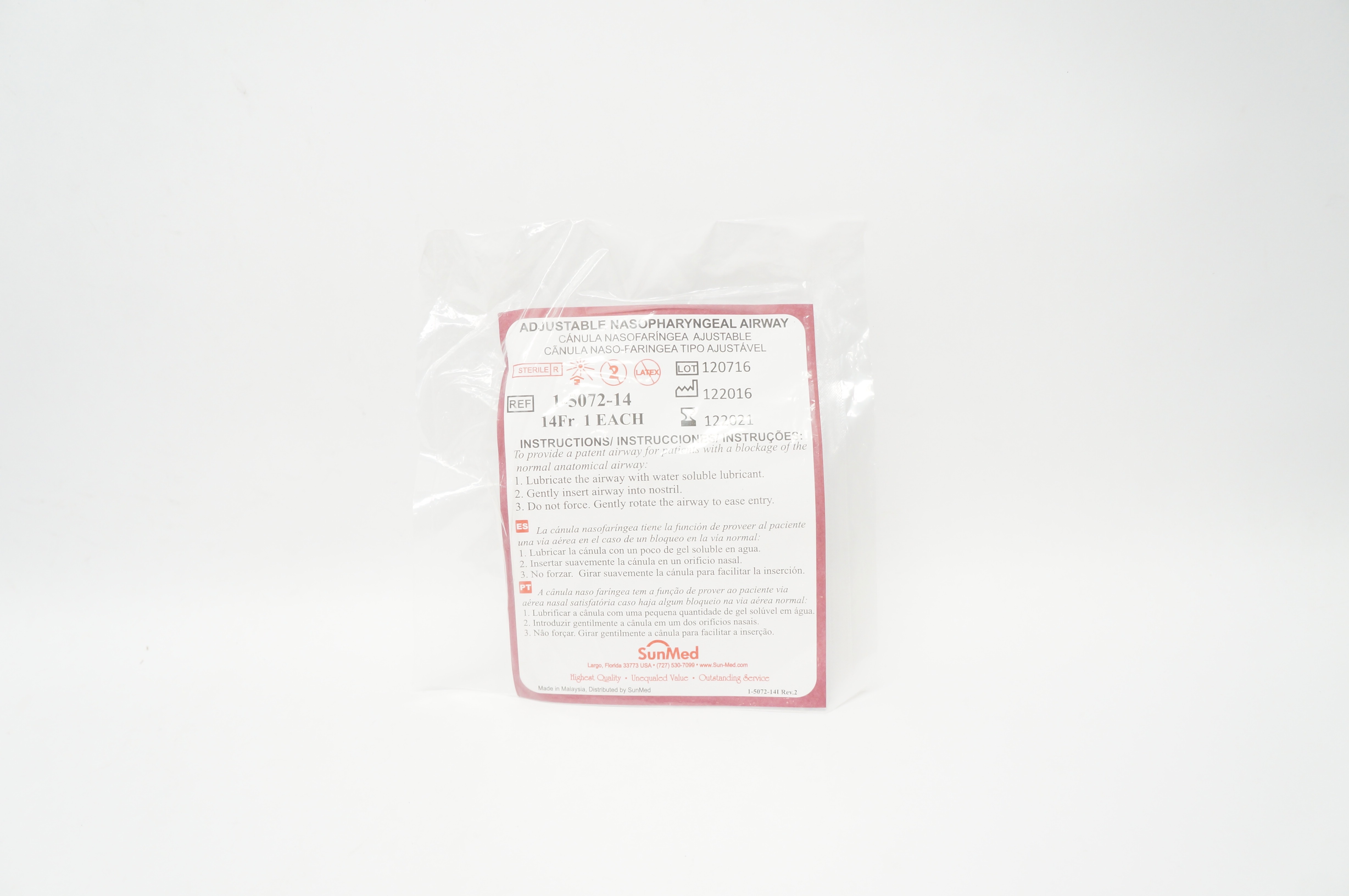 SunMed 1-5072-14 Adjustable Nasopharyngeal Airway 14Fr (x)