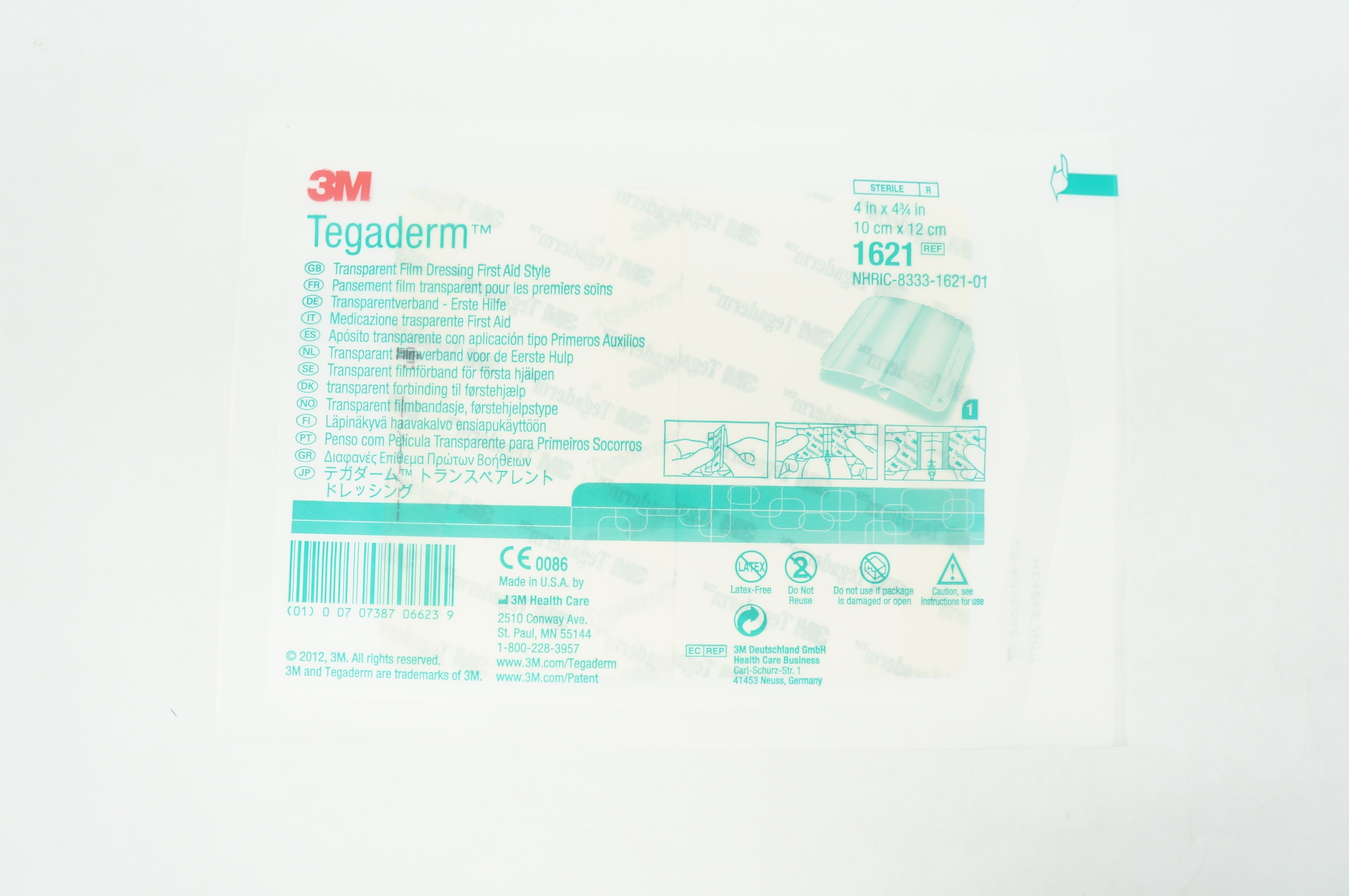 3M 1621 Tegaderm Transparent Film Dressing, First Aid Style, 4inch x 4-3/4inch