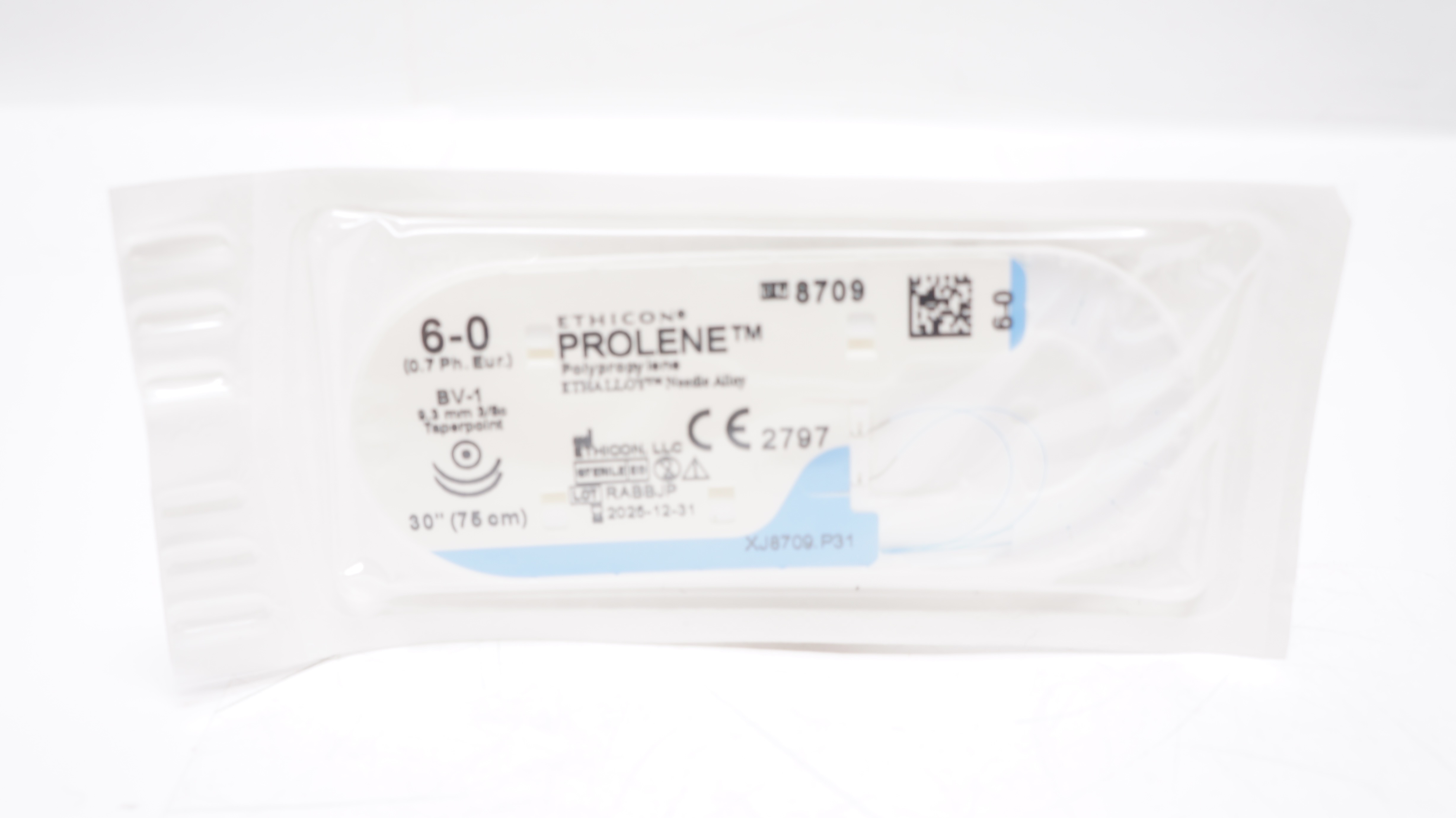 Ethicon 8709 6-0 PROLENE Polypropylene Stre BV-1 9.3mm 3/8c Taperpoint 30inch