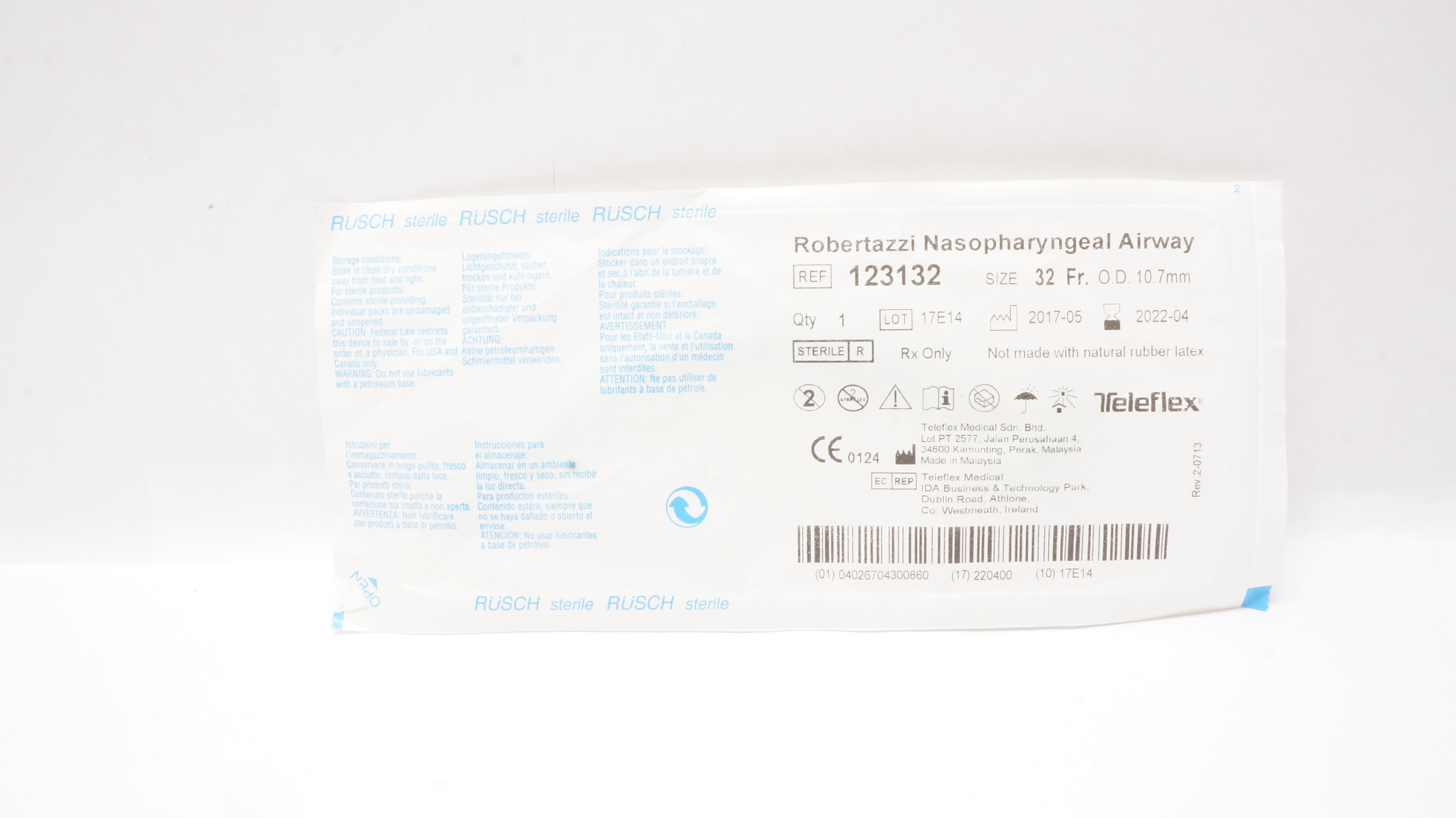 Teleflex 123132 Rusch Robertazzi Nasopharyngeal Airway 32Fr. x 10.7mm O.D. (x)