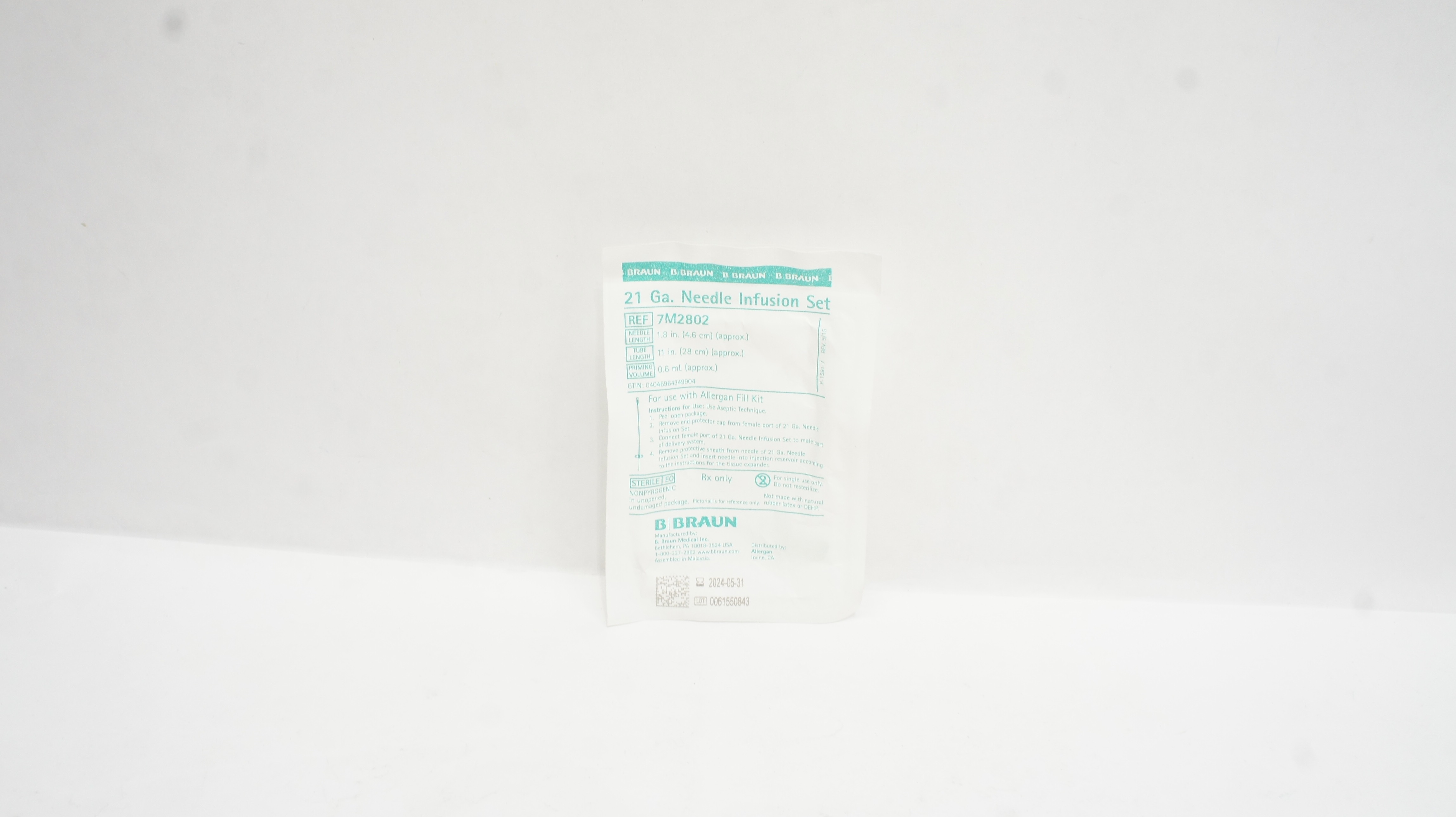 B.Braun 7M2802 21Ga Ndle Infusion Set 1.8inch x 11inch x 0.6mL Approx.
