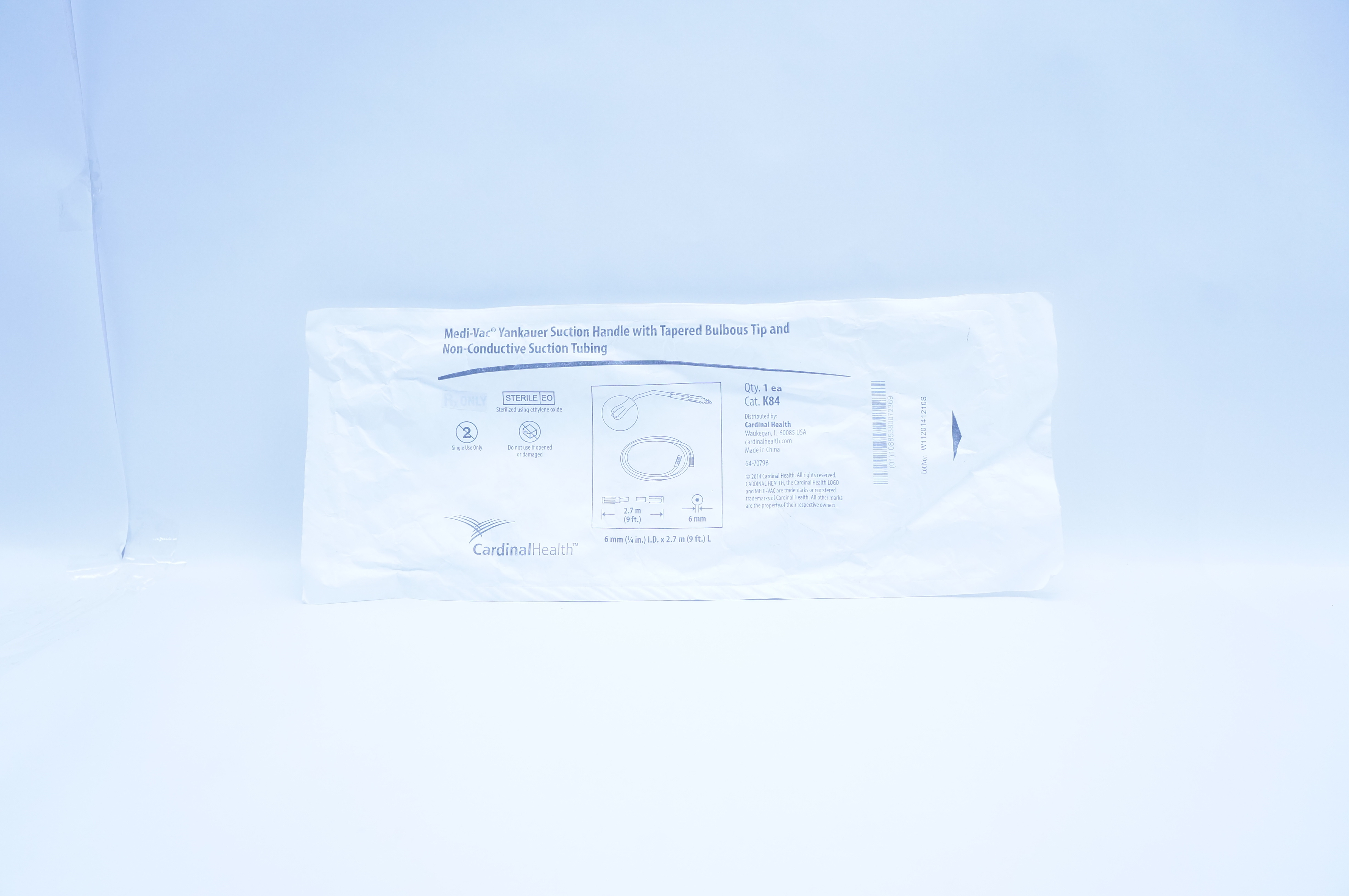 Cardinal Health K84 Yankauer Suction Handle with Tapered Bulbous Tip 6mm x 9Ft.