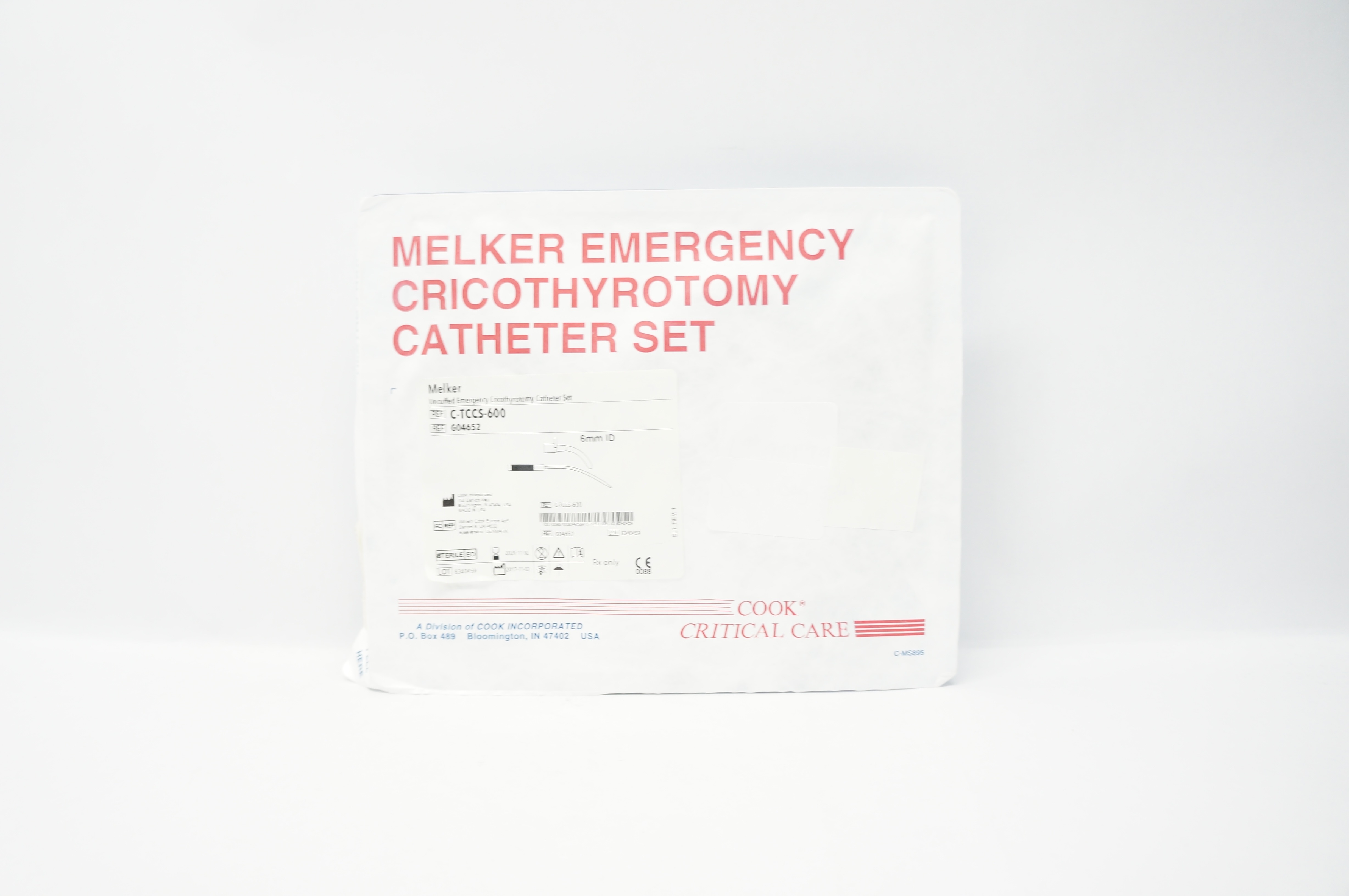 Cook Medical G04652 Melker Uncuffed Emergency Cricothyrotomy Cath. Set 6mm (x)