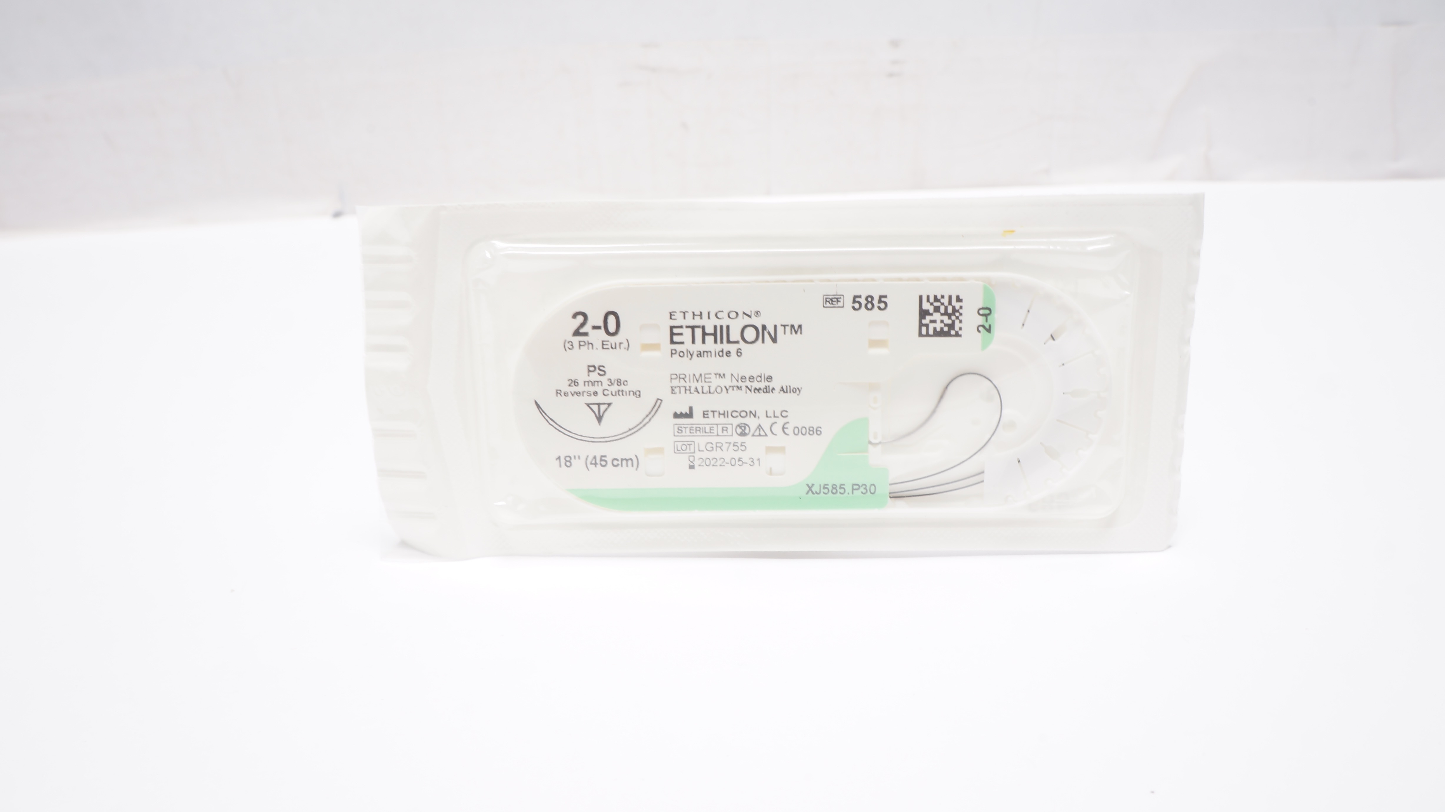 Ethicon 585 2-0 ETHILON Stre PS 26mm 3/8c Reverse Cutting 18inch (x)