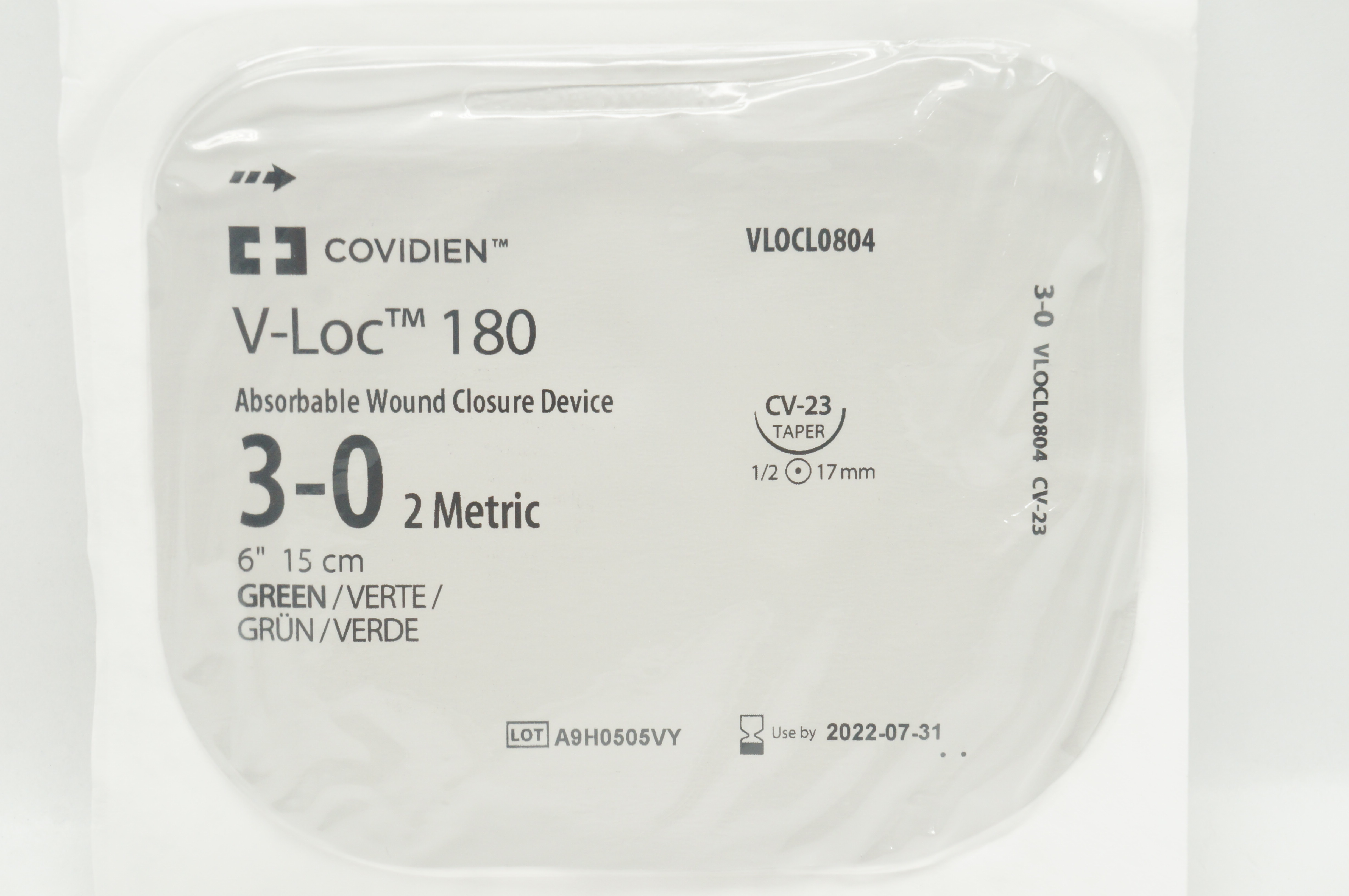 Covidien VLOCL0804 3-0 V-Loc 180 Absorbable Wound Closure CV-23 1/2 17mm, 6inch