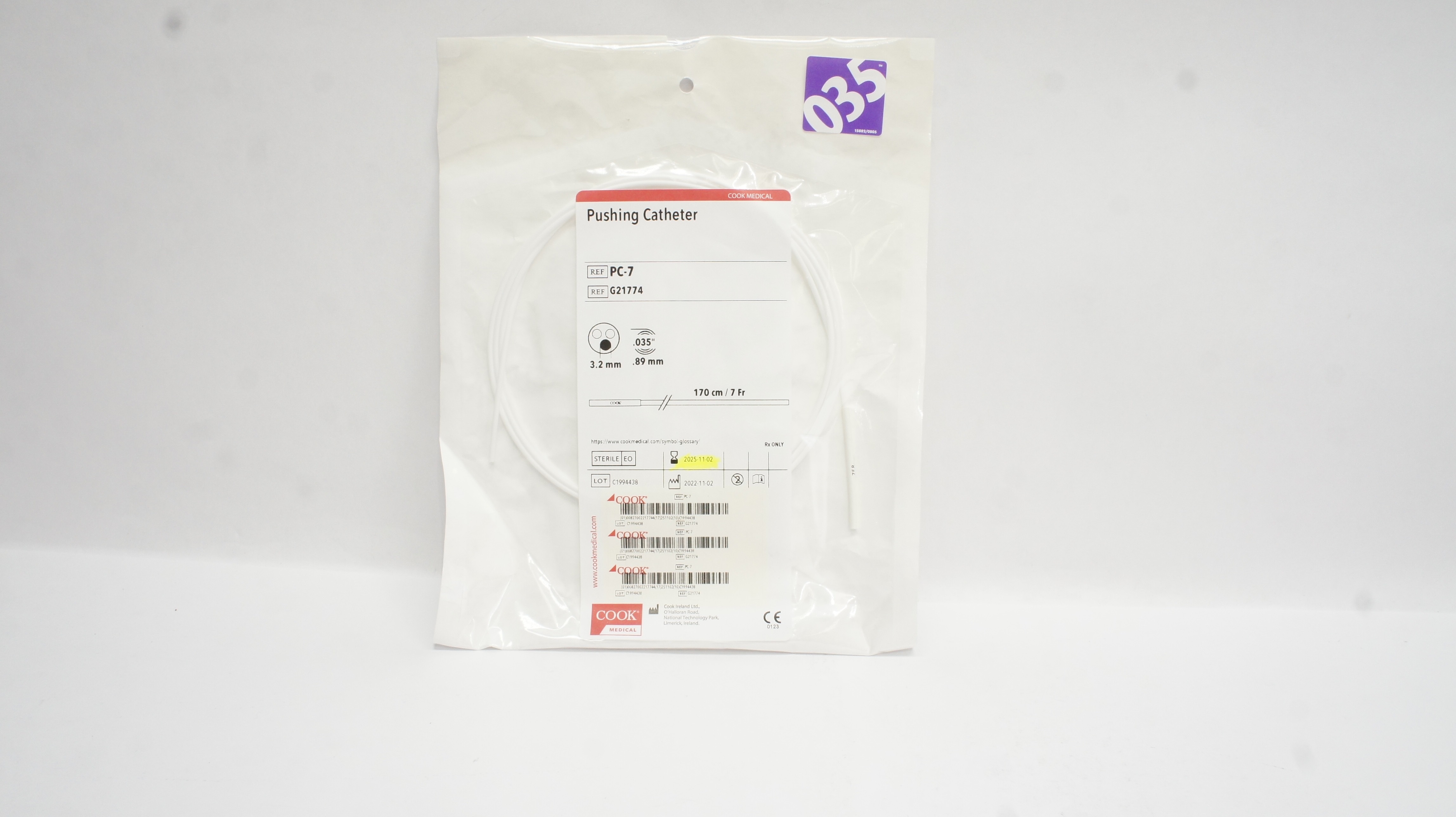 Cook Medical G21774 Pushing Catheter 170cm / 7Fr